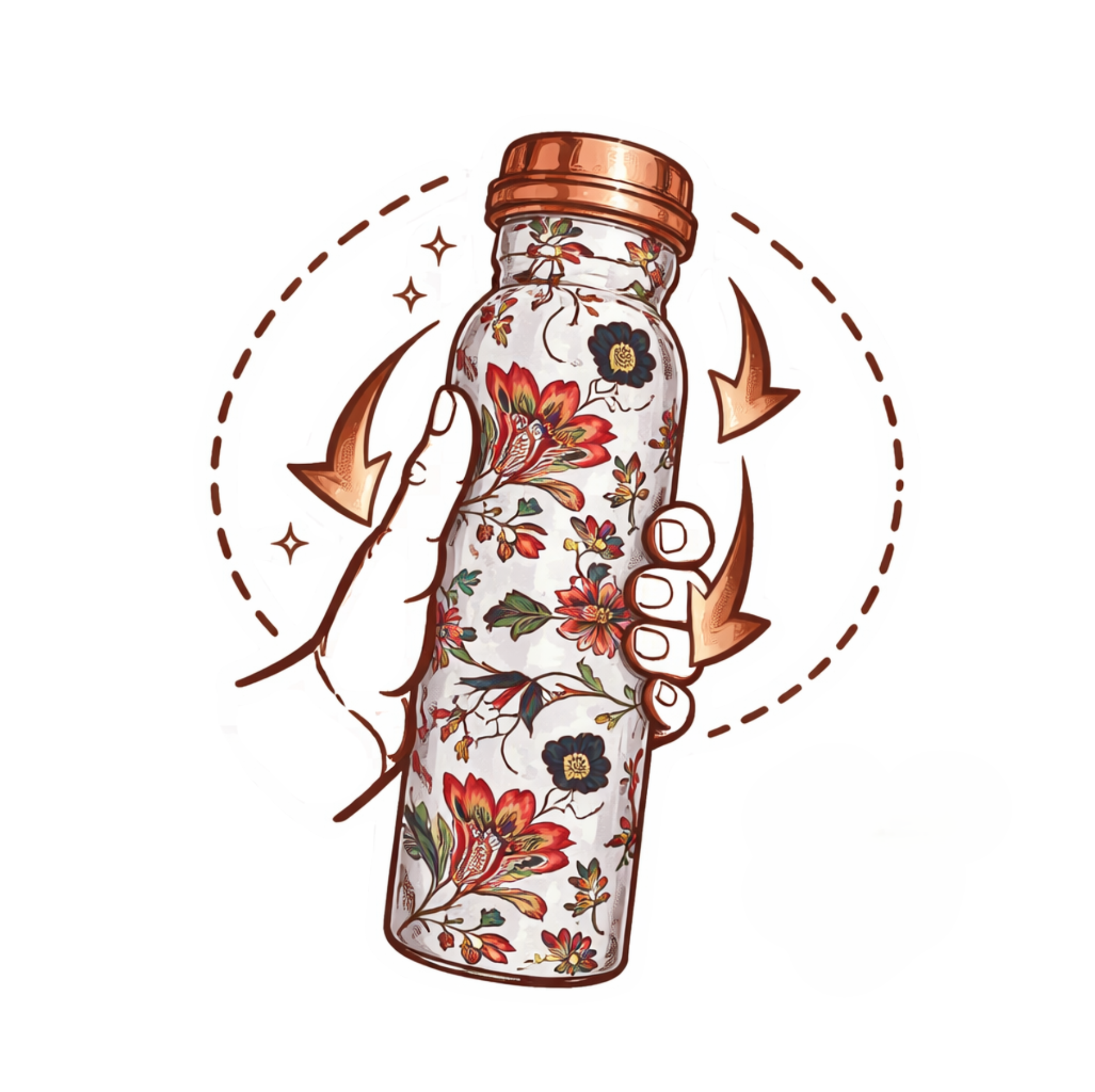 Měděná láhev na vodu vzor Květinový, 950 ml, Nature's Own