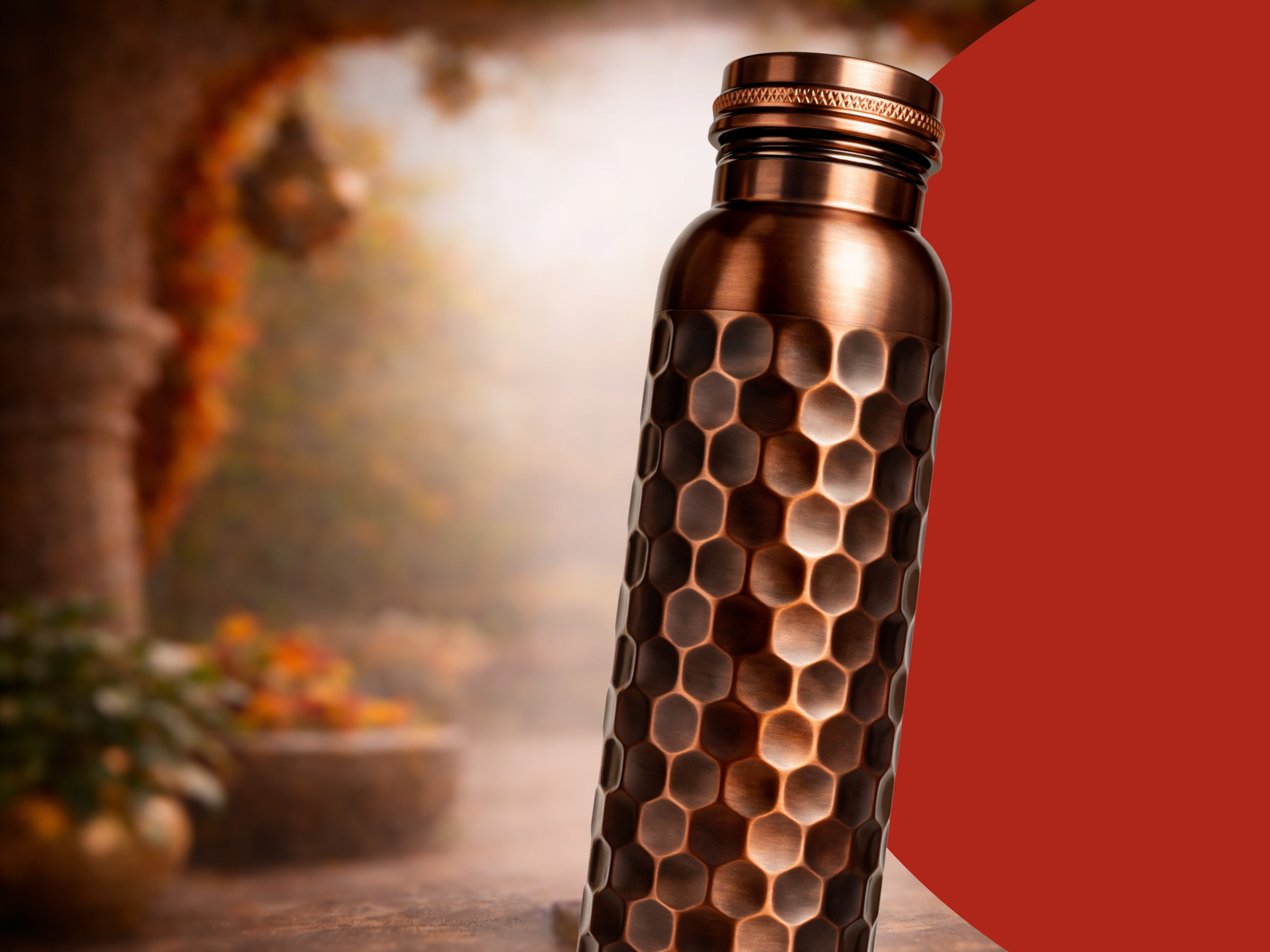 Měděná láhev na vodu vzor Starožitný Diamant, 950 ml, Nature's Own