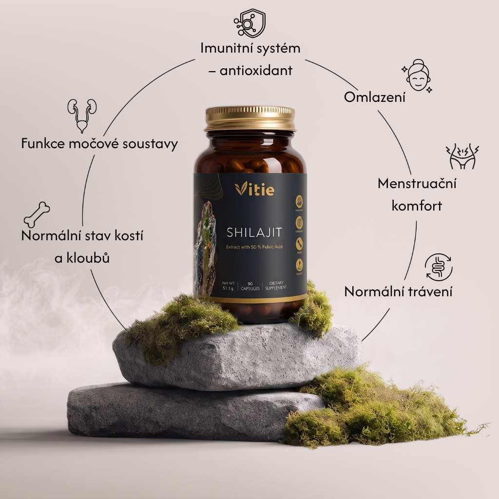 Shilajit extrakt – 50 % kyseliny fulvové, 90 kapslí, Vitie