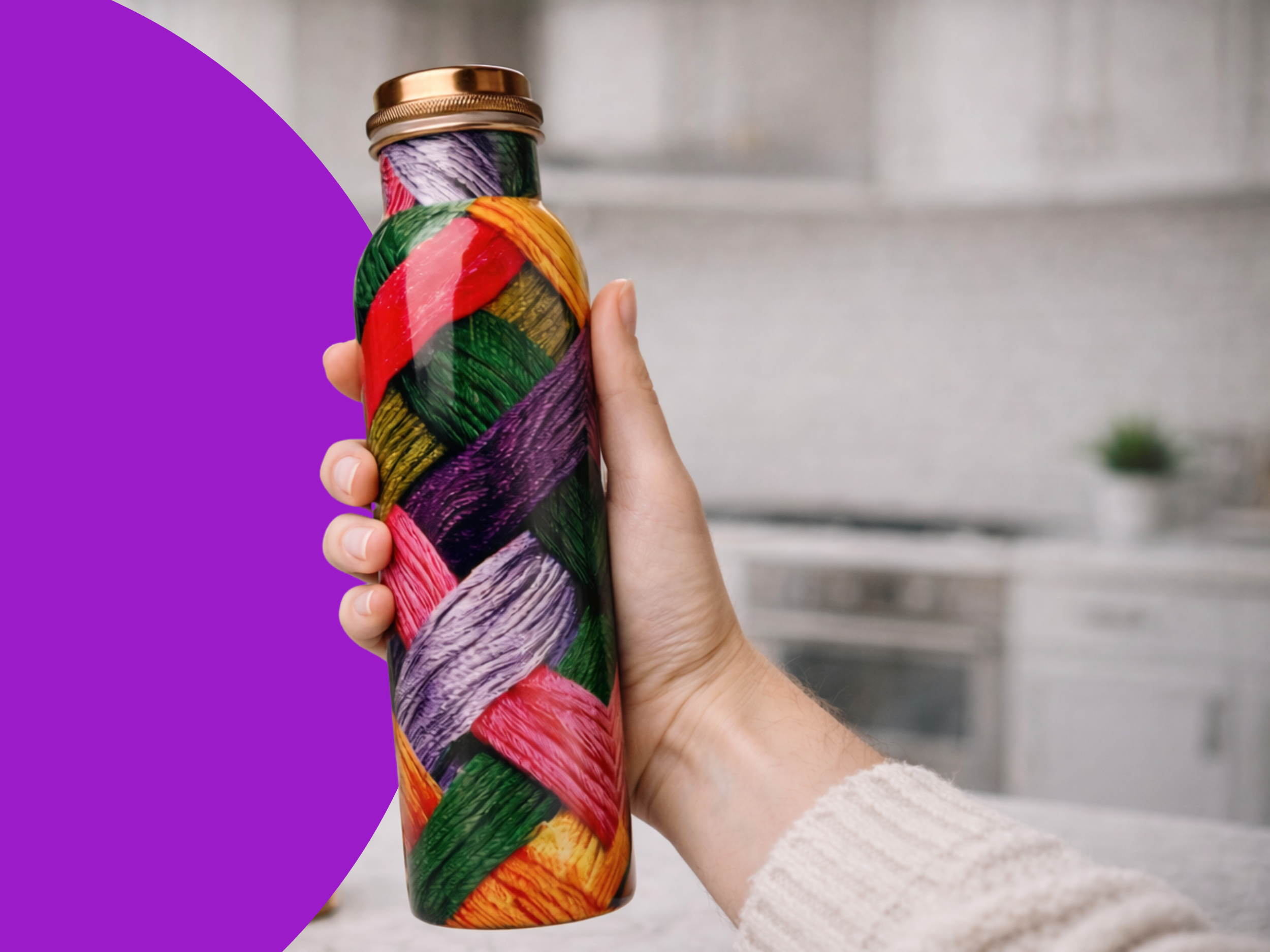 Měděná láhev na vodu vzor Vlna, 950 ml, Nature's Own