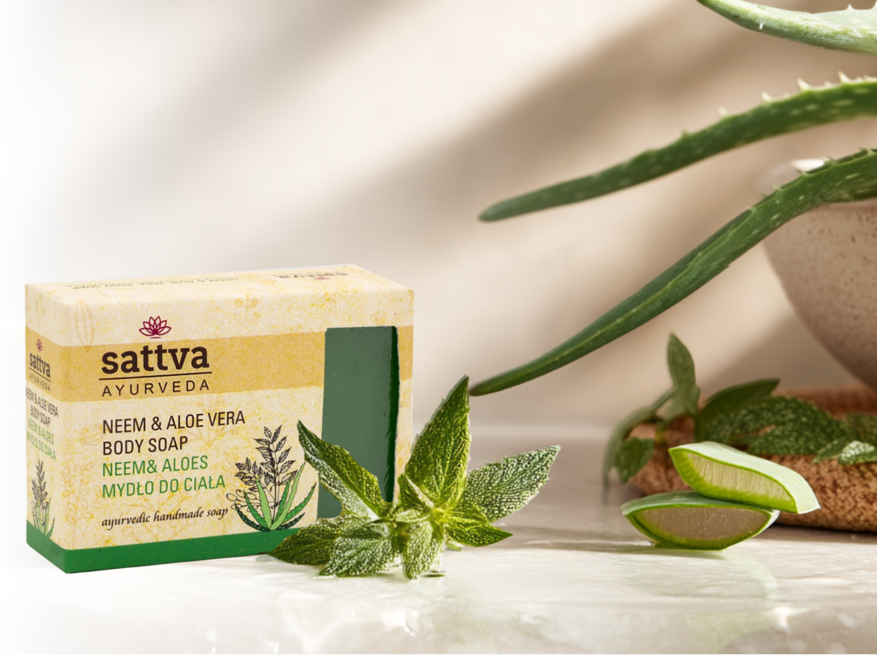 Ájurvédské mýdlo Neem a Aloe vera, 125 g, Sattva