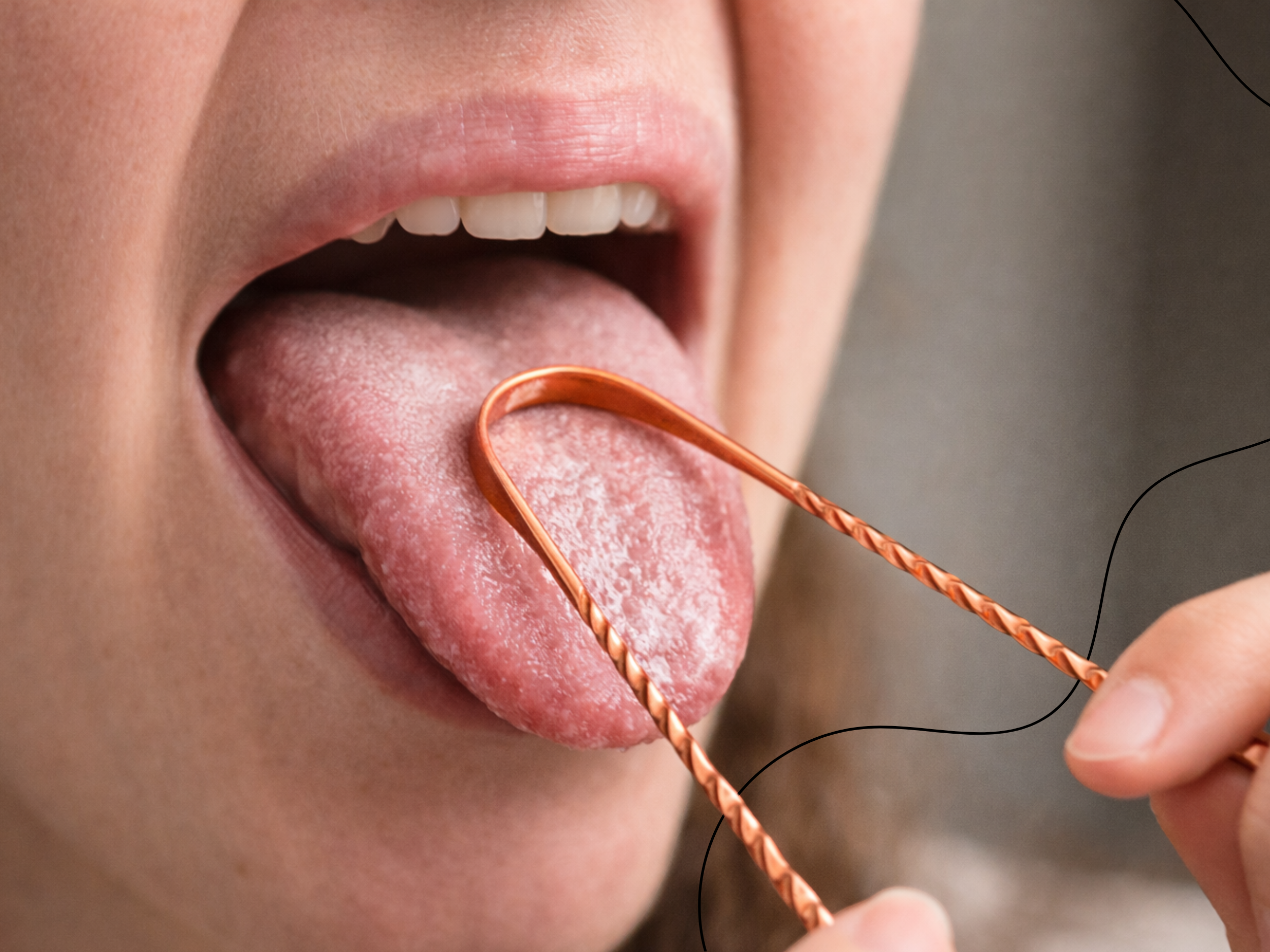 Škrabka na jazyk měděná s točenými držátky, 1 ks, Nature's Own