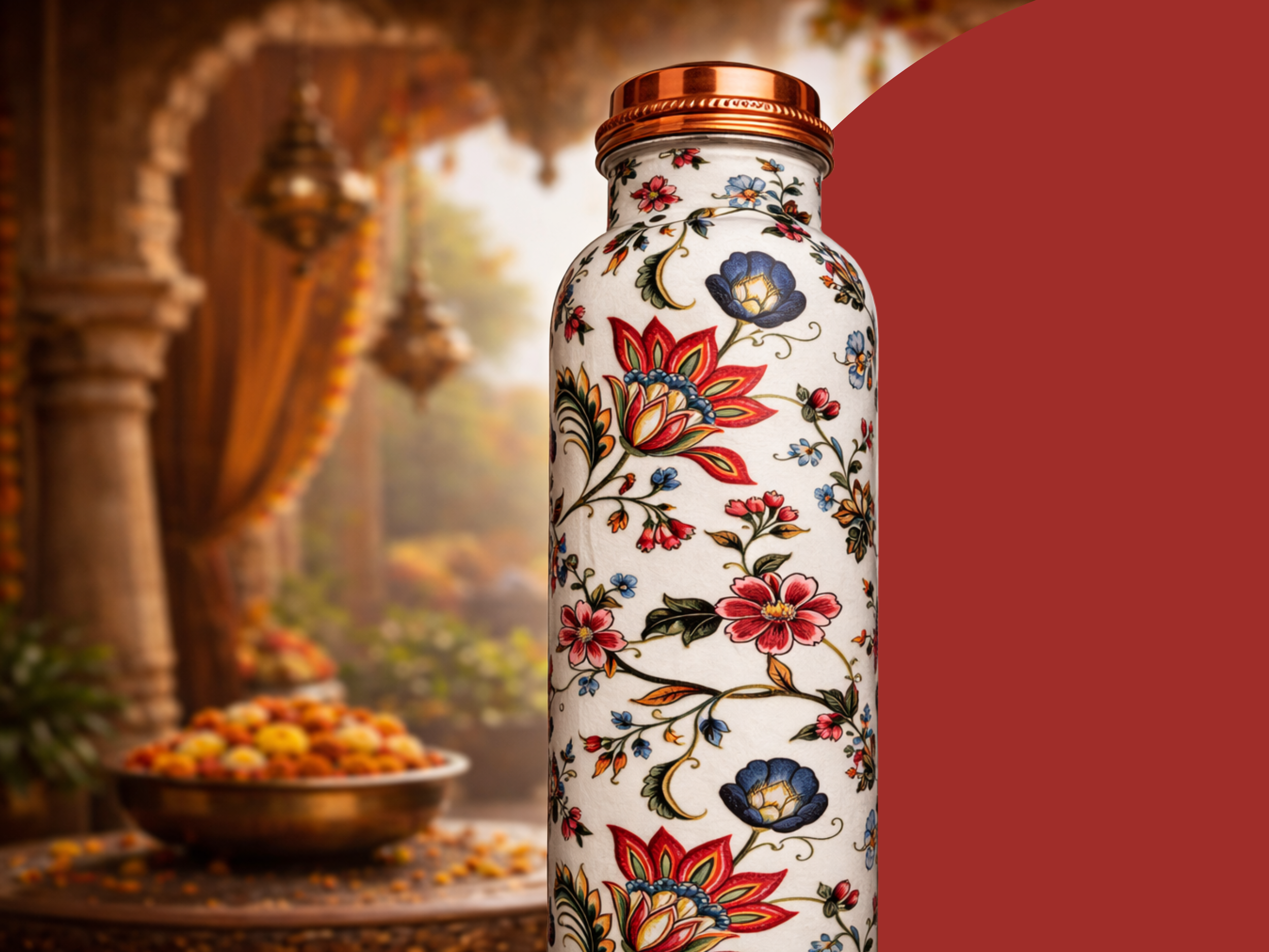 Měděná láhev na vodu vzor Květinový, 950 ml, Nature's Own