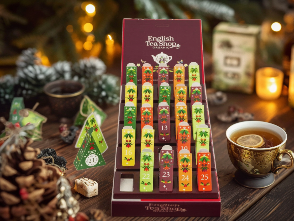 BIO Adventní kalendář Nástěnný - Vánoční čaj, 25 pyramidek, English Tea Shop