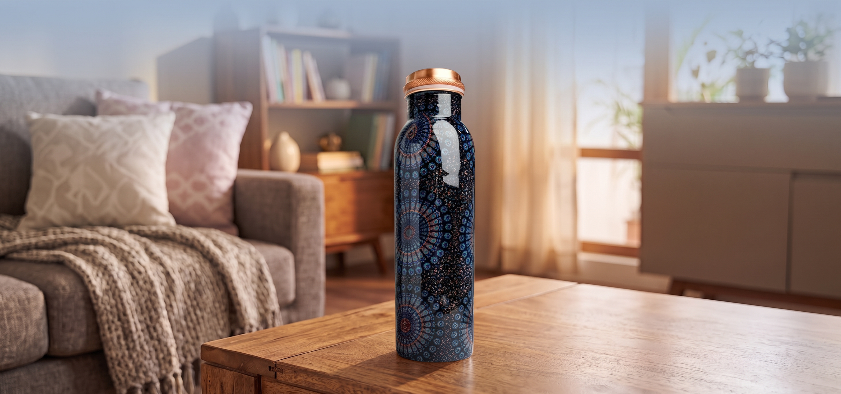 Medená fľaša na vodu vzor Mandala, 950 ml, Nature's Own