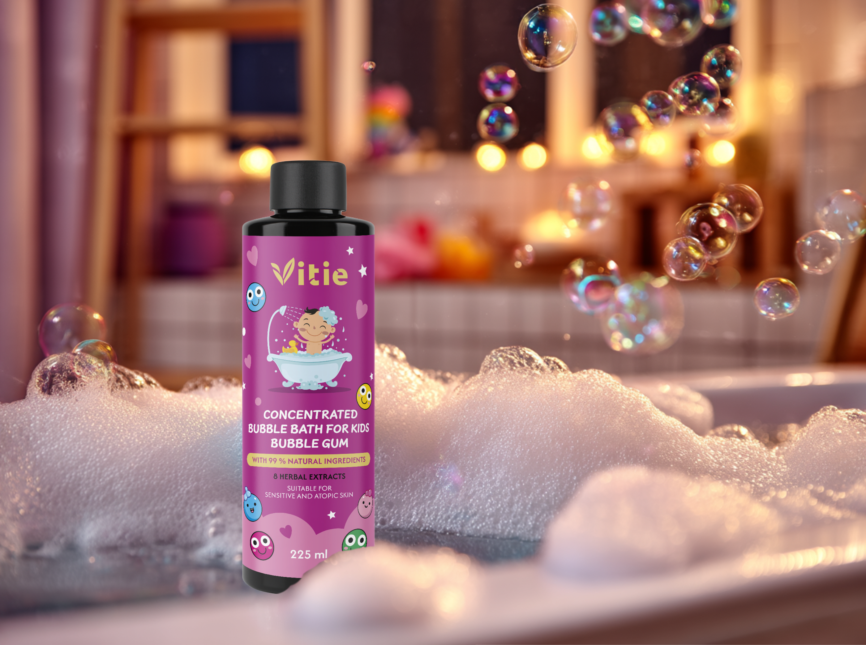 Přírodní dětská pěna do koupele Bubble Gum, 225 ml, Vitie