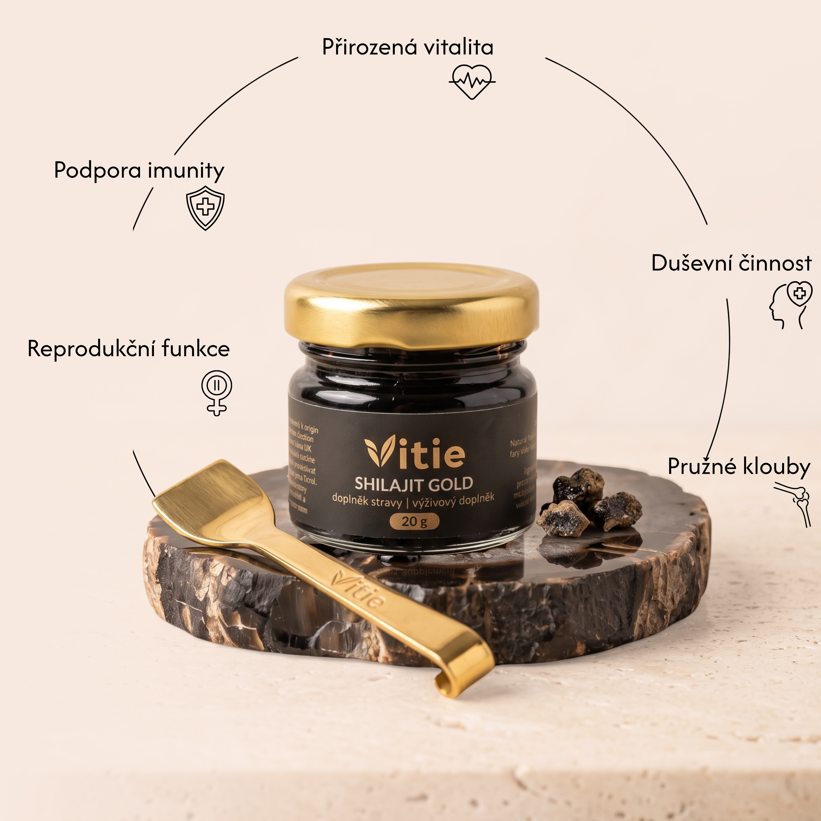 Shilajit Gold – 80 % kyseliny fulvové, 20 g, Vitie