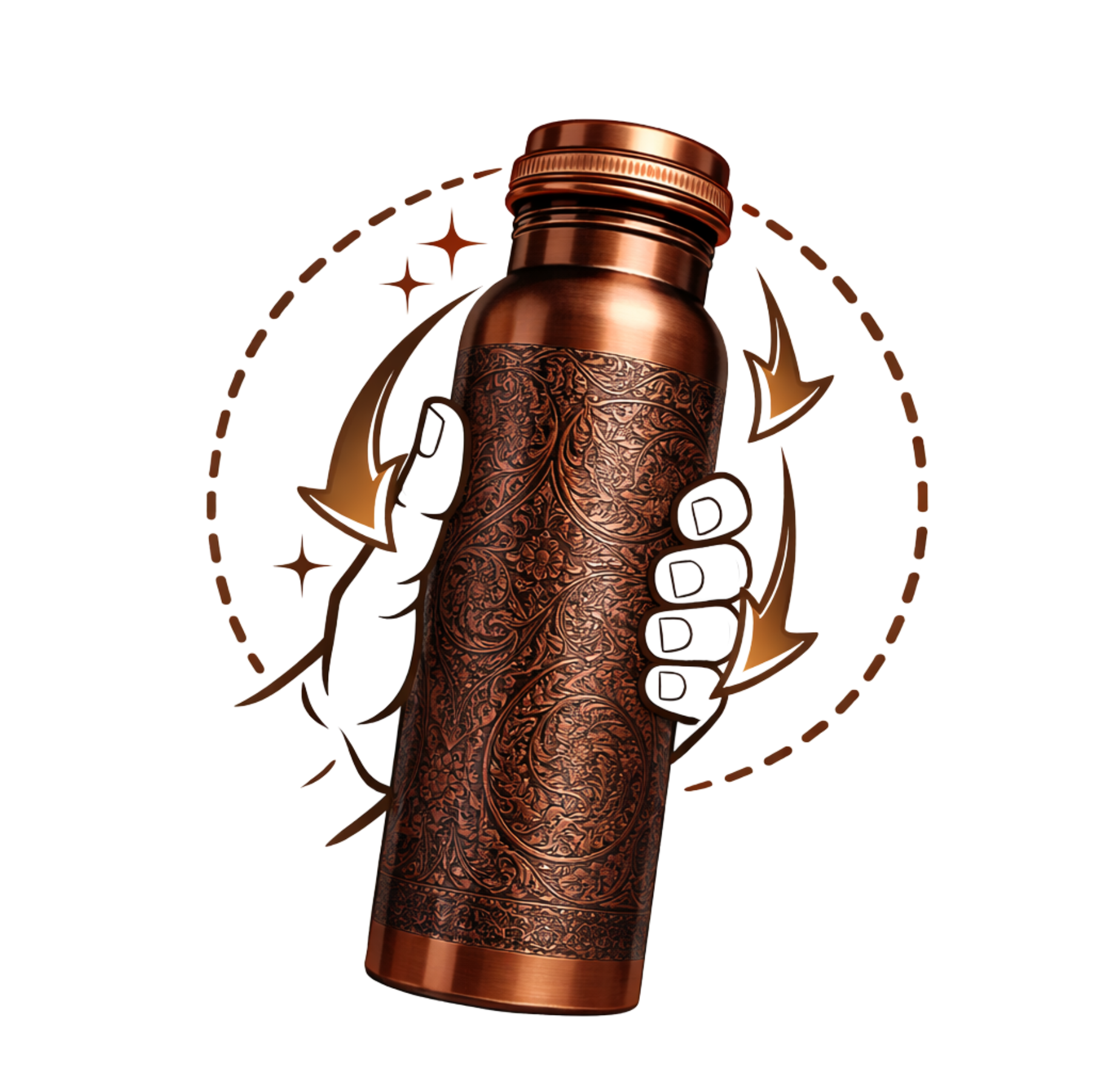 Měděná láhev na vodu vzor Starožitné gravírování, 950 ml, Nature's Own