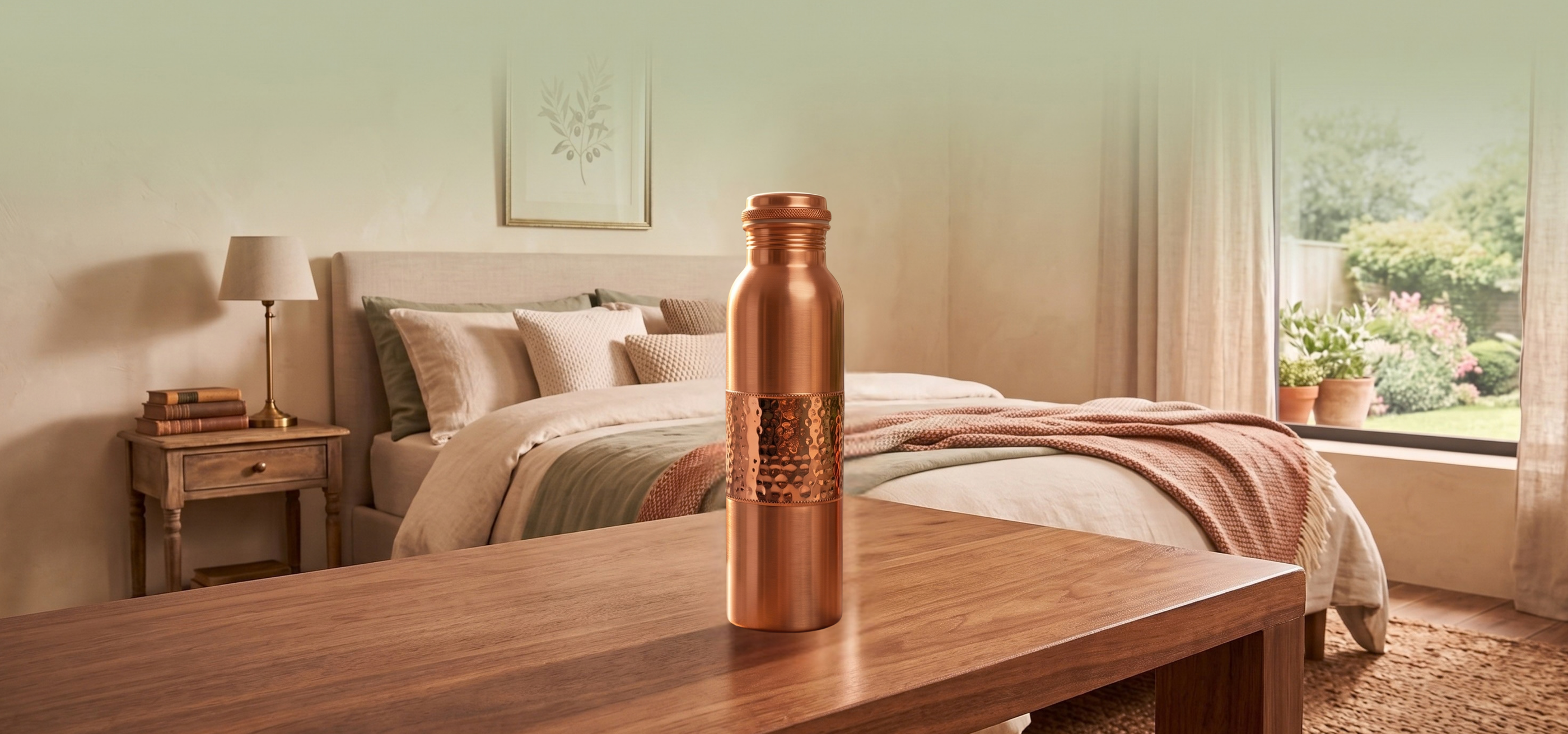 Medená fľaša na vodu vzor Tepaný stred, 950 ml, Nature's Own