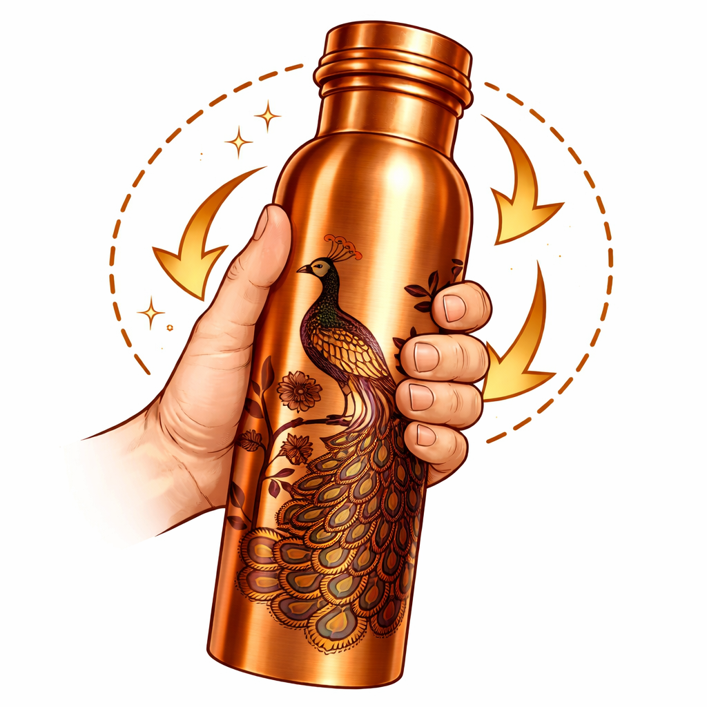 Měděná láhev na vodu vzor Páv, 950 ml, Nature's Own