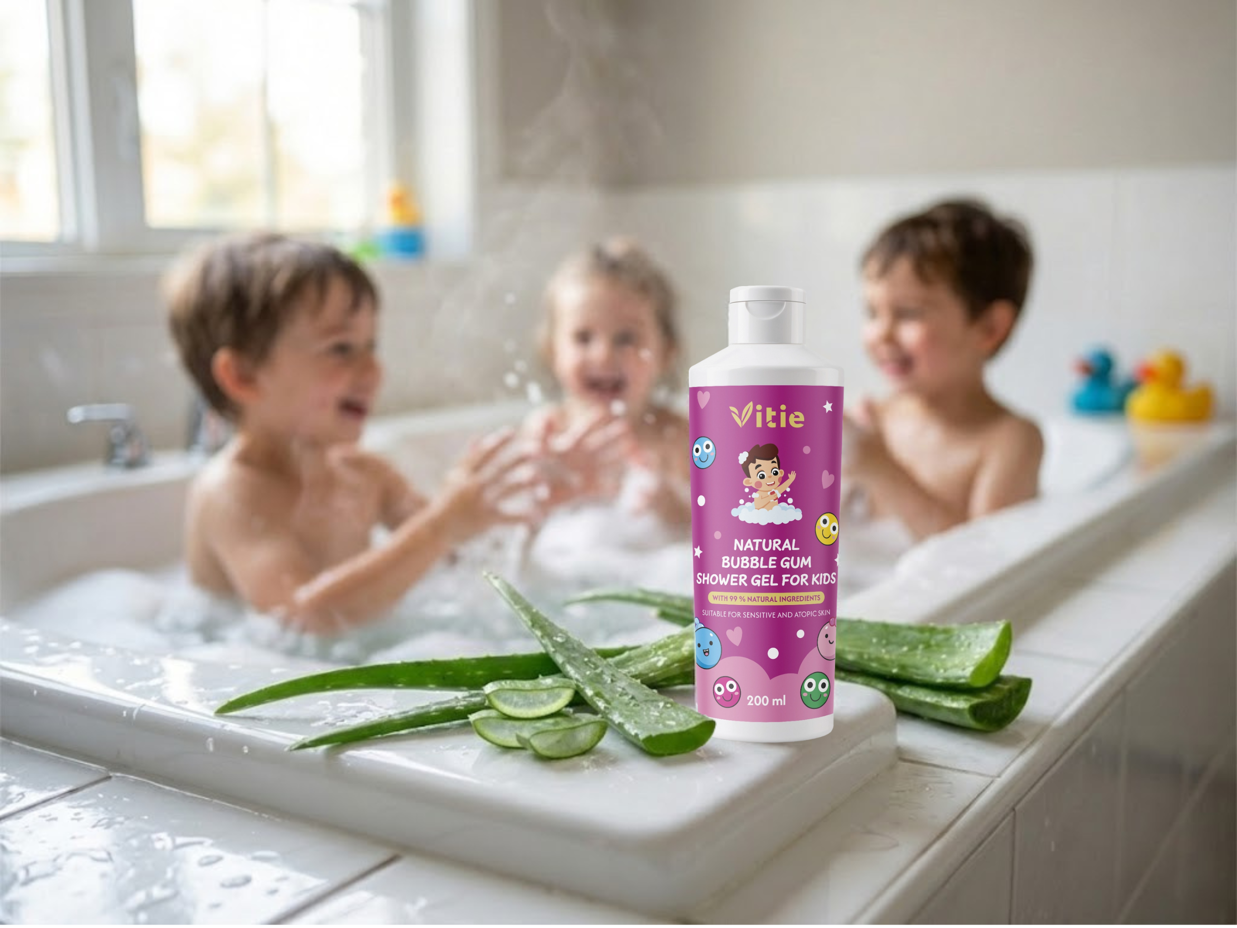 Přírodní dětský sprchový gel Bubble Gum, 200 ml, Vitie
