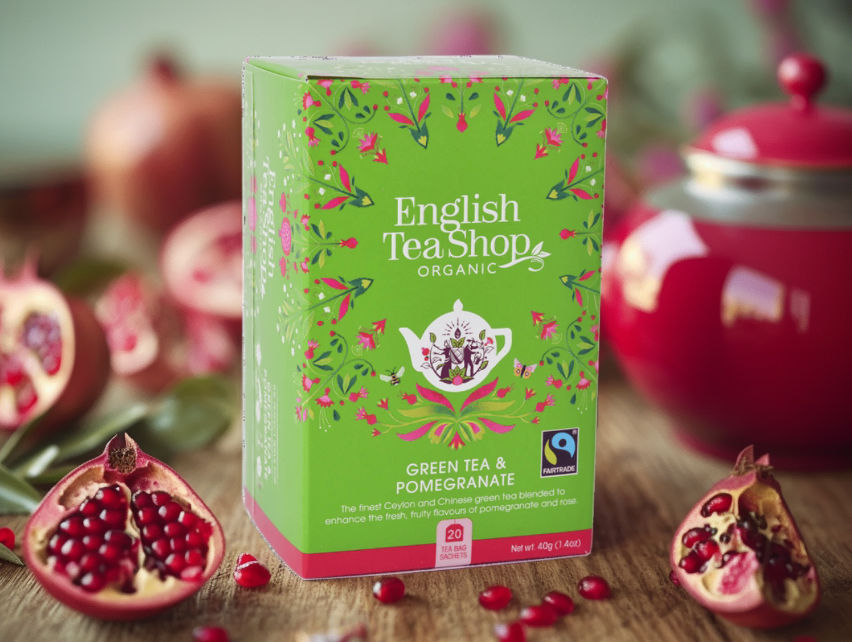 BIO Zelený čaj s granátovým jablkem, 20 sáčků, English Tea Shop