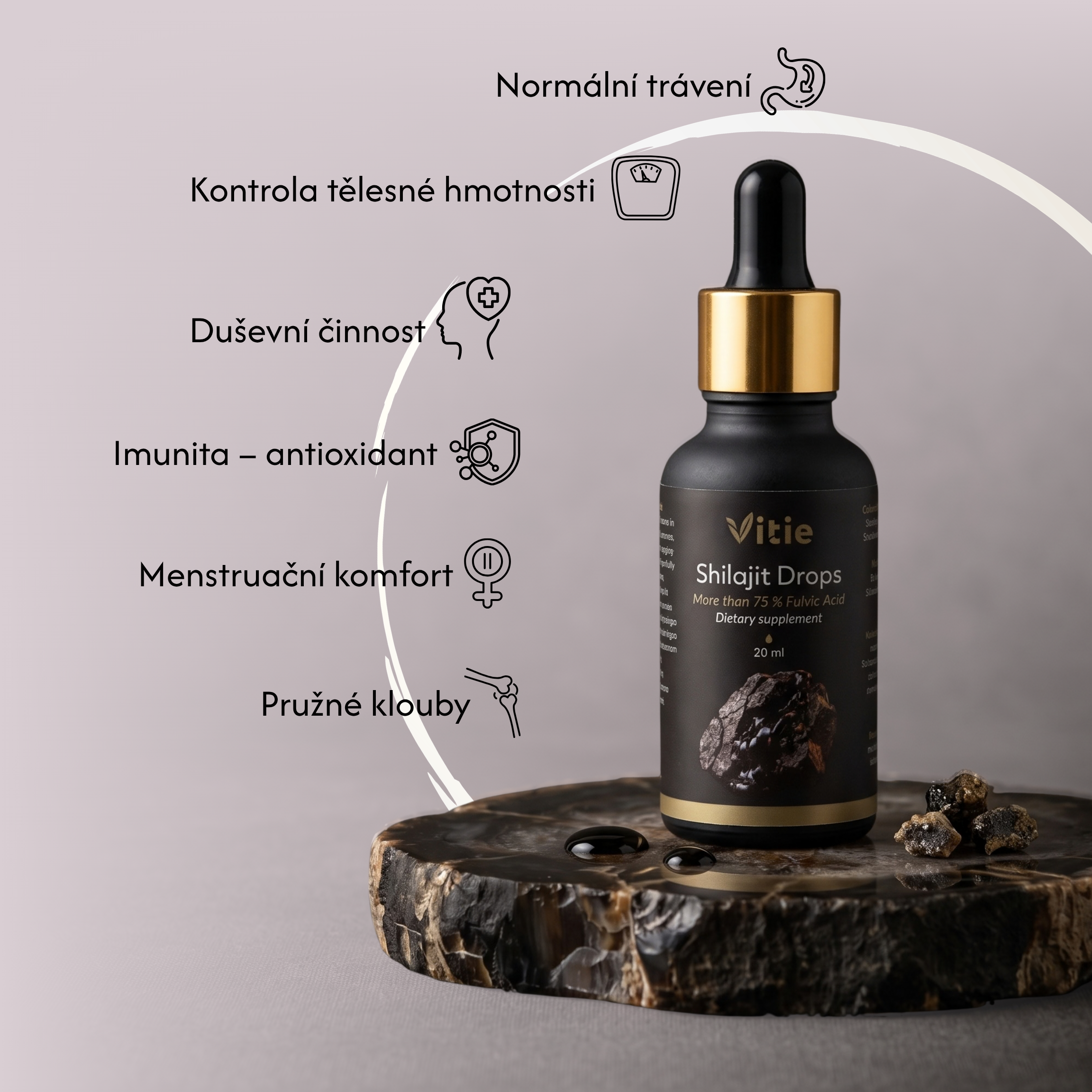 Shilajit kapky – 80 % kyseliny fulvové, 20 ml, Vitie