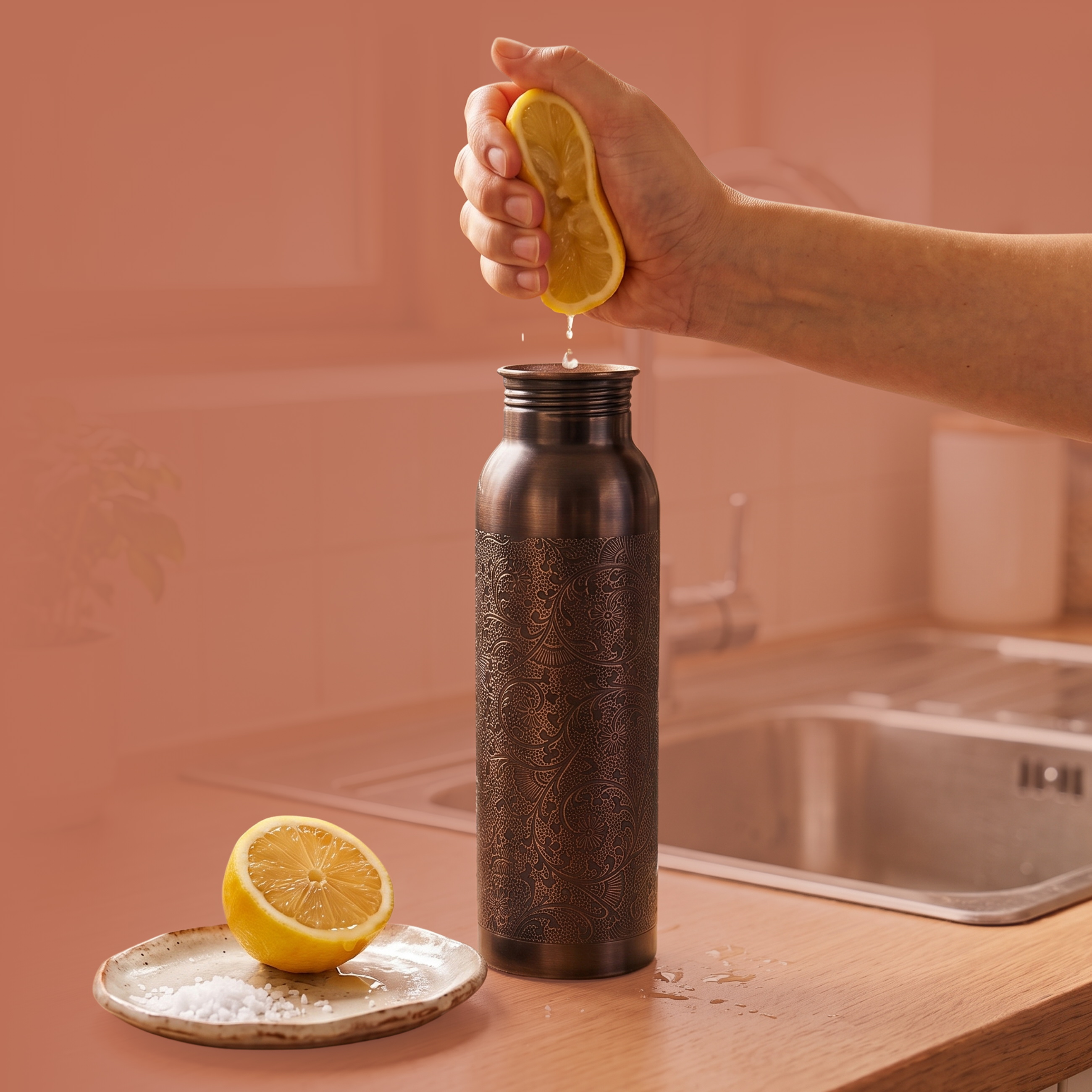 Měděná láhev na vodu vzor Starožitné gravírování, 950 ml, Nature's Own