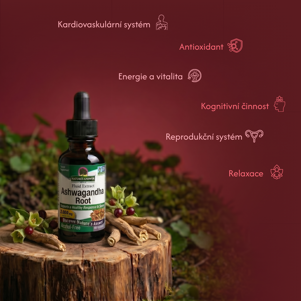 Ašvaganda (indický ženšen), bylinné kapky, 60 ml, Nature's Answer