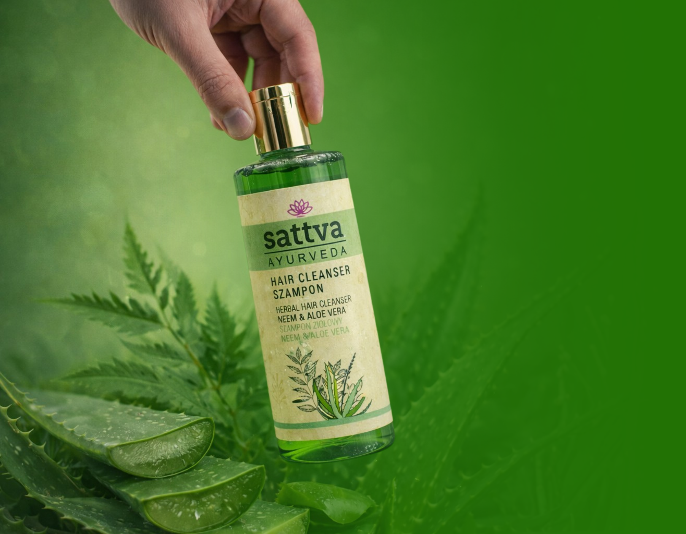 Bylinný vlasový šampon Neem a Aloe Vera, 210 ml, Sattva
