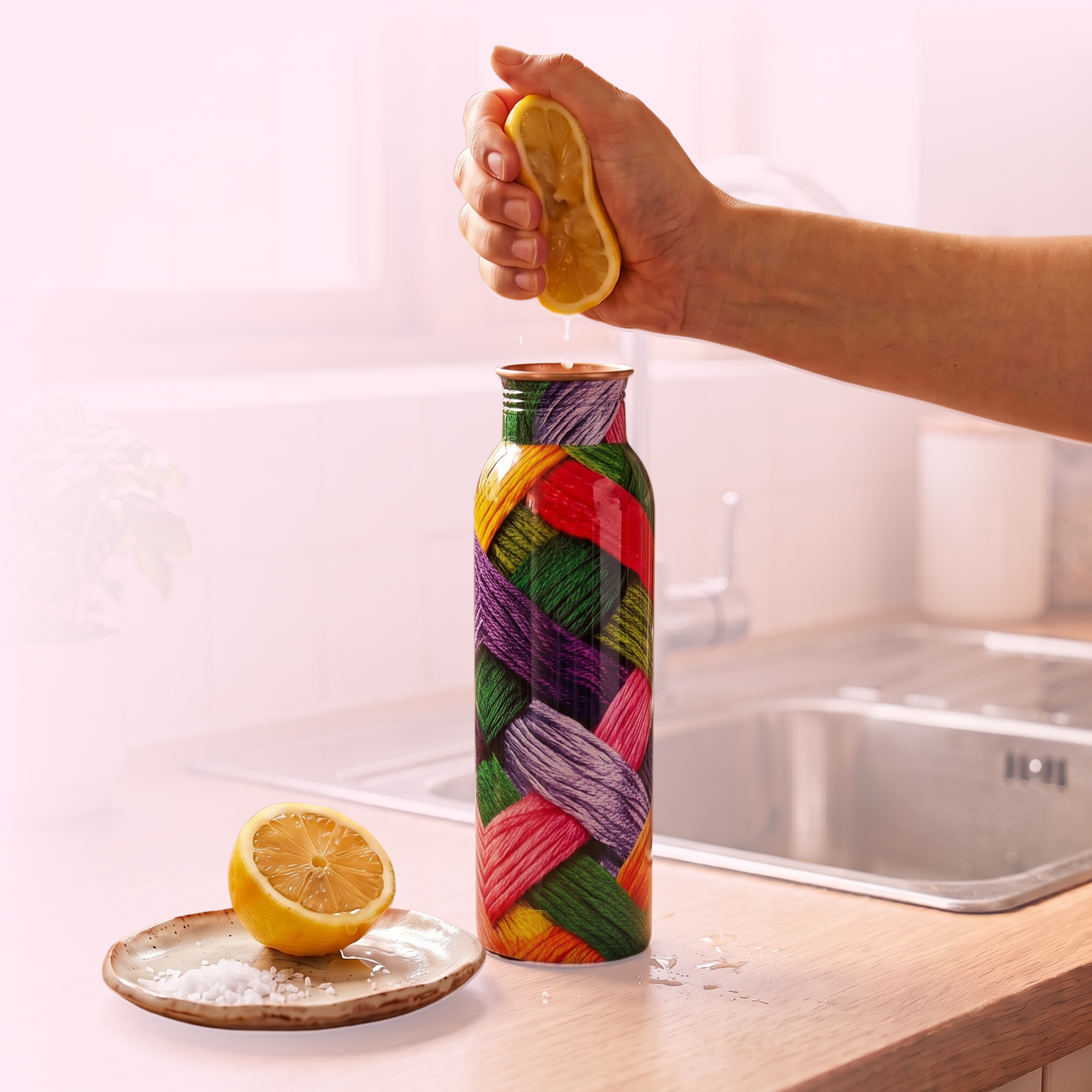 Medená fľaša na vodu vzor Vlna, 950 ml, Nature's Own