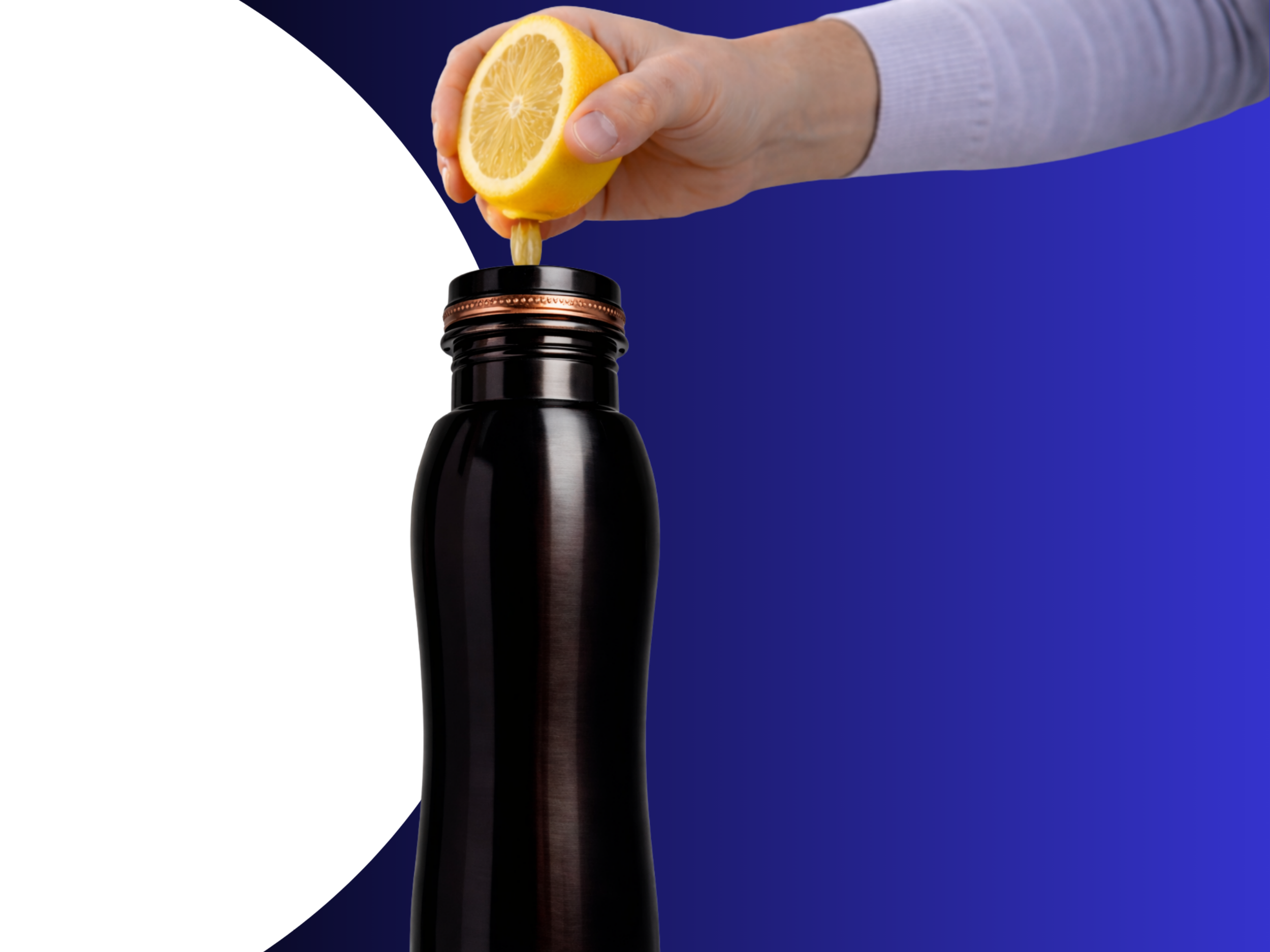 Měděná láhev na vodu zaoblená Černá, 950 ml, Nature's Own