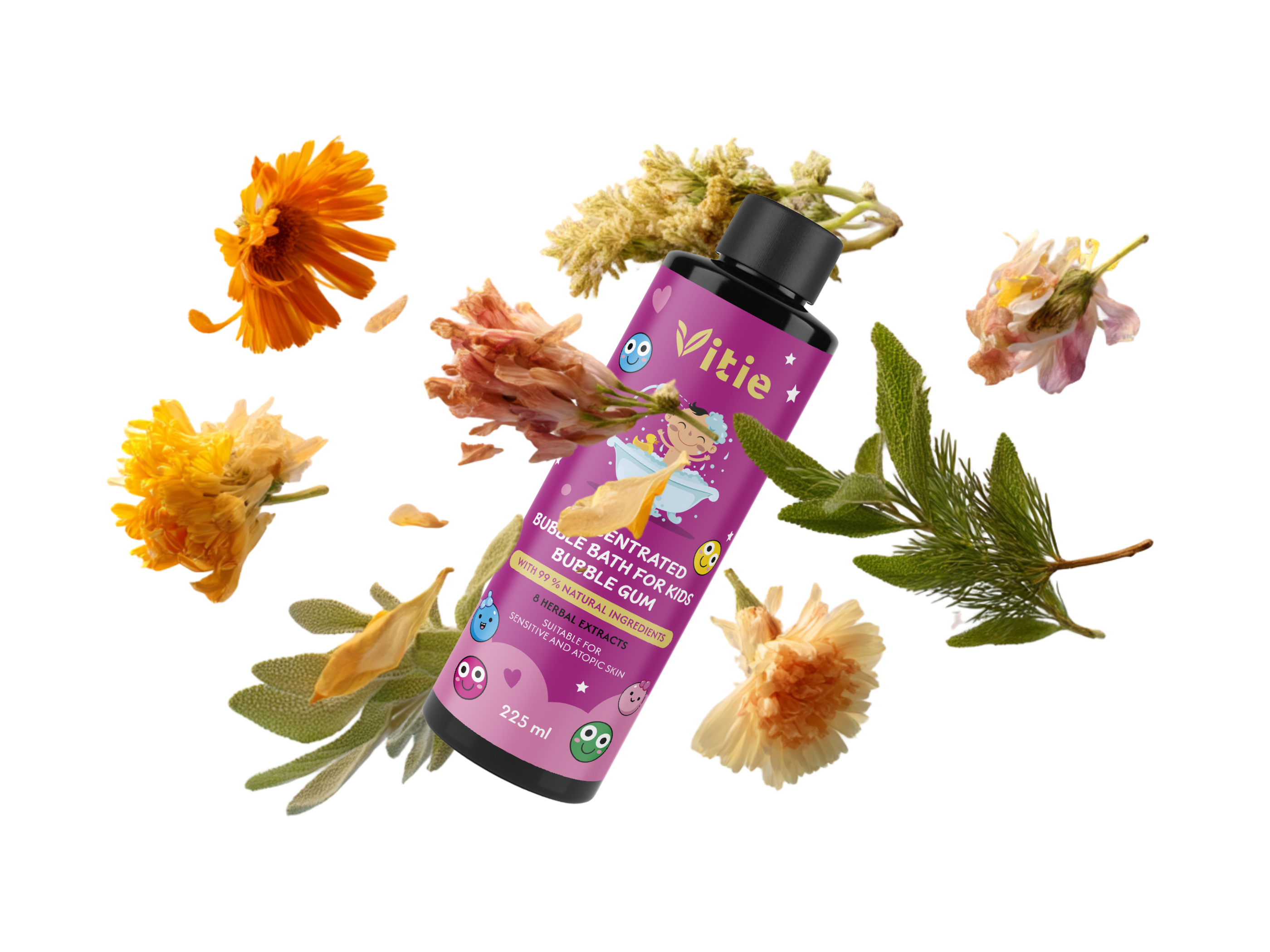 Přírodní dětská pěna do koupele Bubble Gum, 225 ml, Vitie