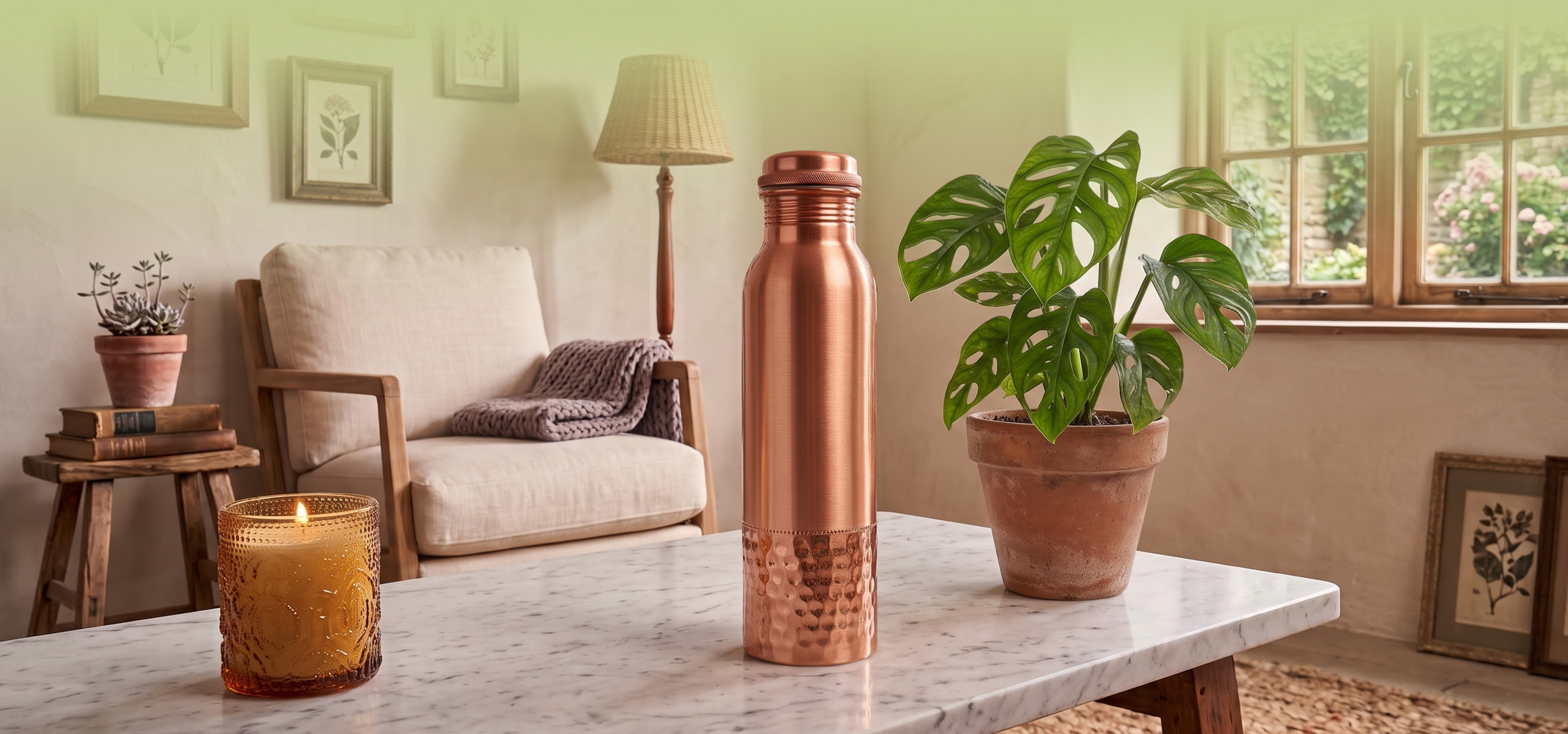 Medená fľaša na vodu vzor Tepaný spodok, 950 ml, Nature's Own