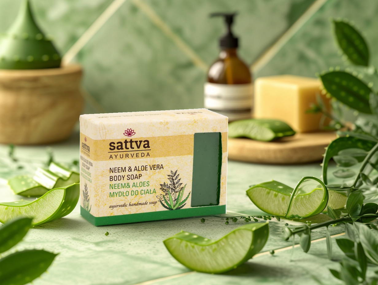 Ájurvédské mýdlo Neem a Aloe vera, 125 g, Sattva
