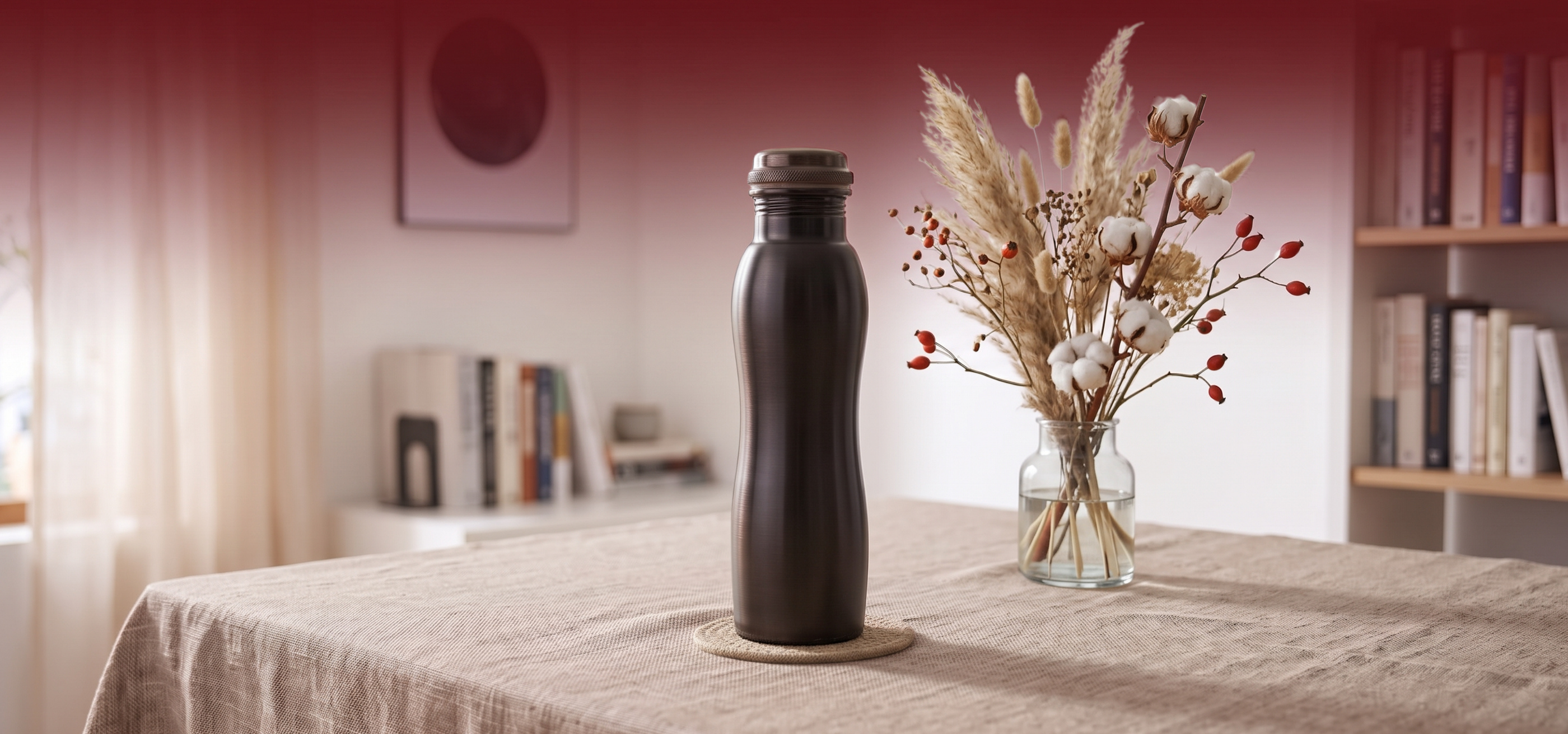 Medená fľaša na vodu zaoblená Čierna, 950 ml, Nature's Own