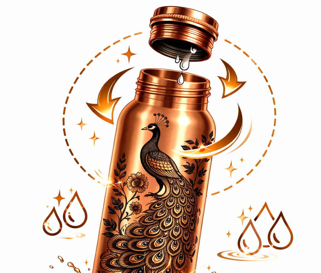 Měděná láhev na vodu vzor Páv, 950 ml, Nature's Own