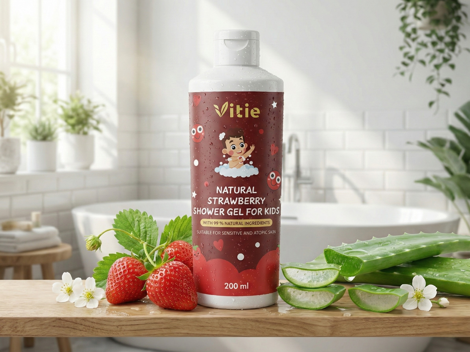 Přírodní dětský sprchový gel Jahoda, 200 ml, Vitie