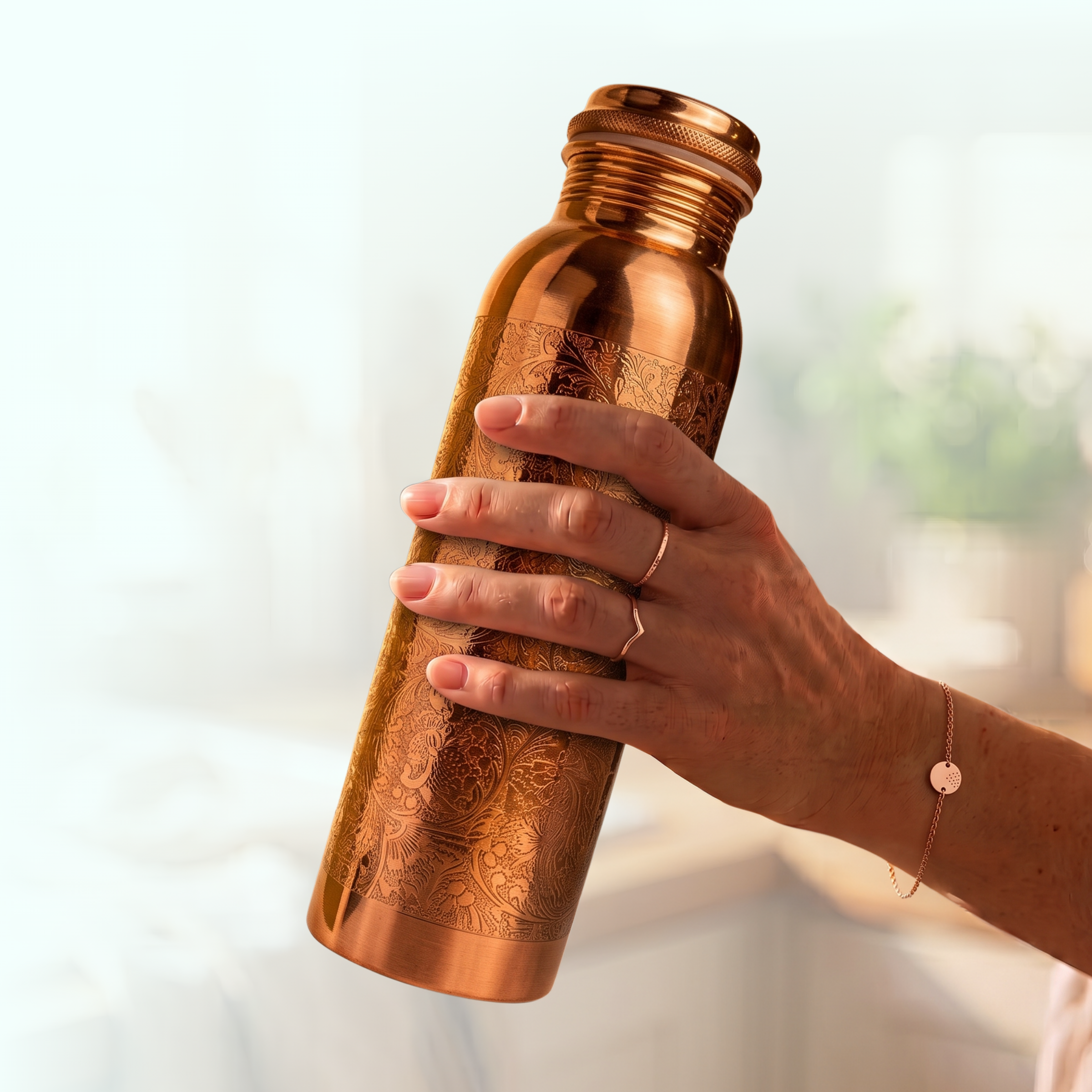 Medená fľaša na vodu vzor Gravírovanie, 950 ml, Nature's Own