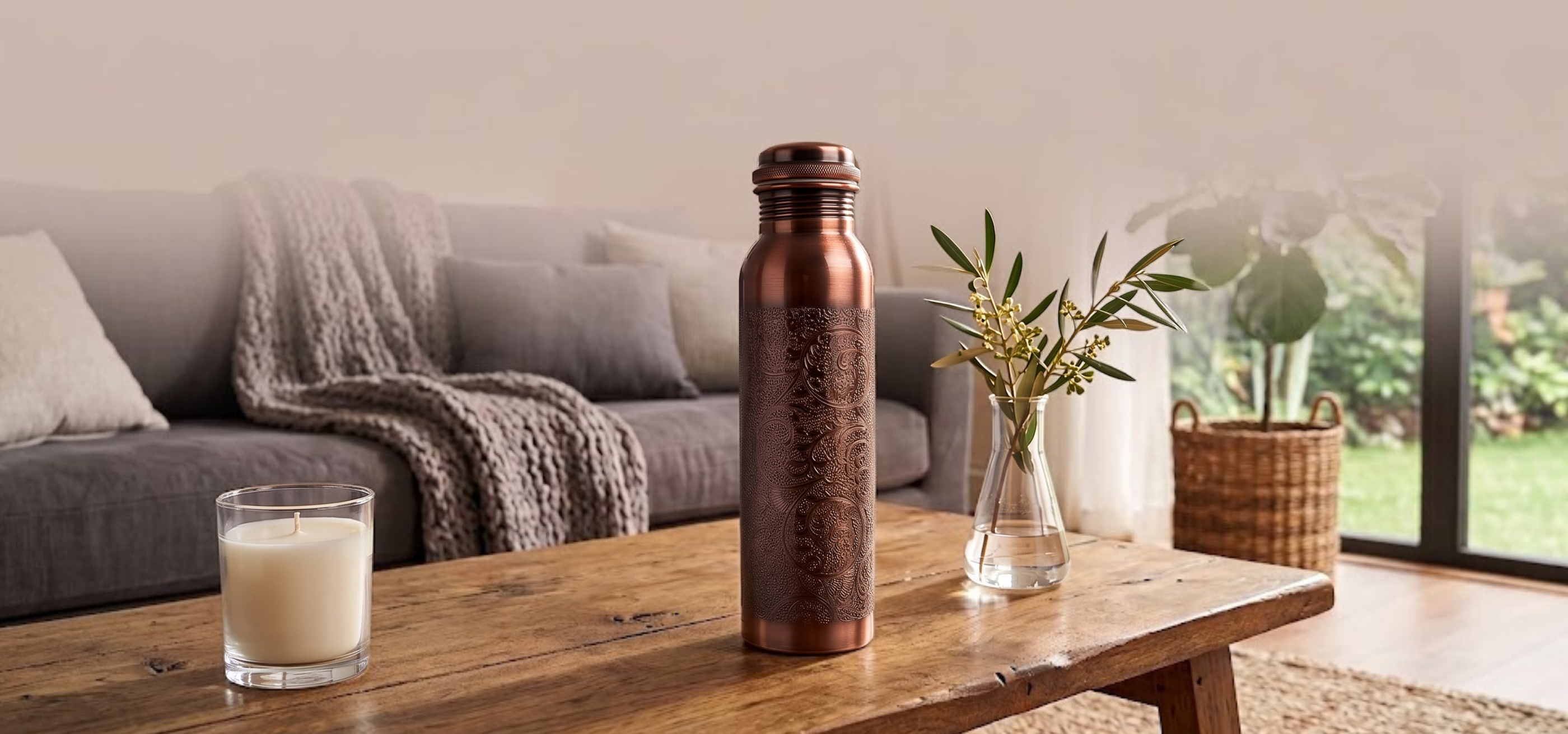 Měděná láhev na vodu vzor Starožitné gravírování, 950 ml, Nature's Own