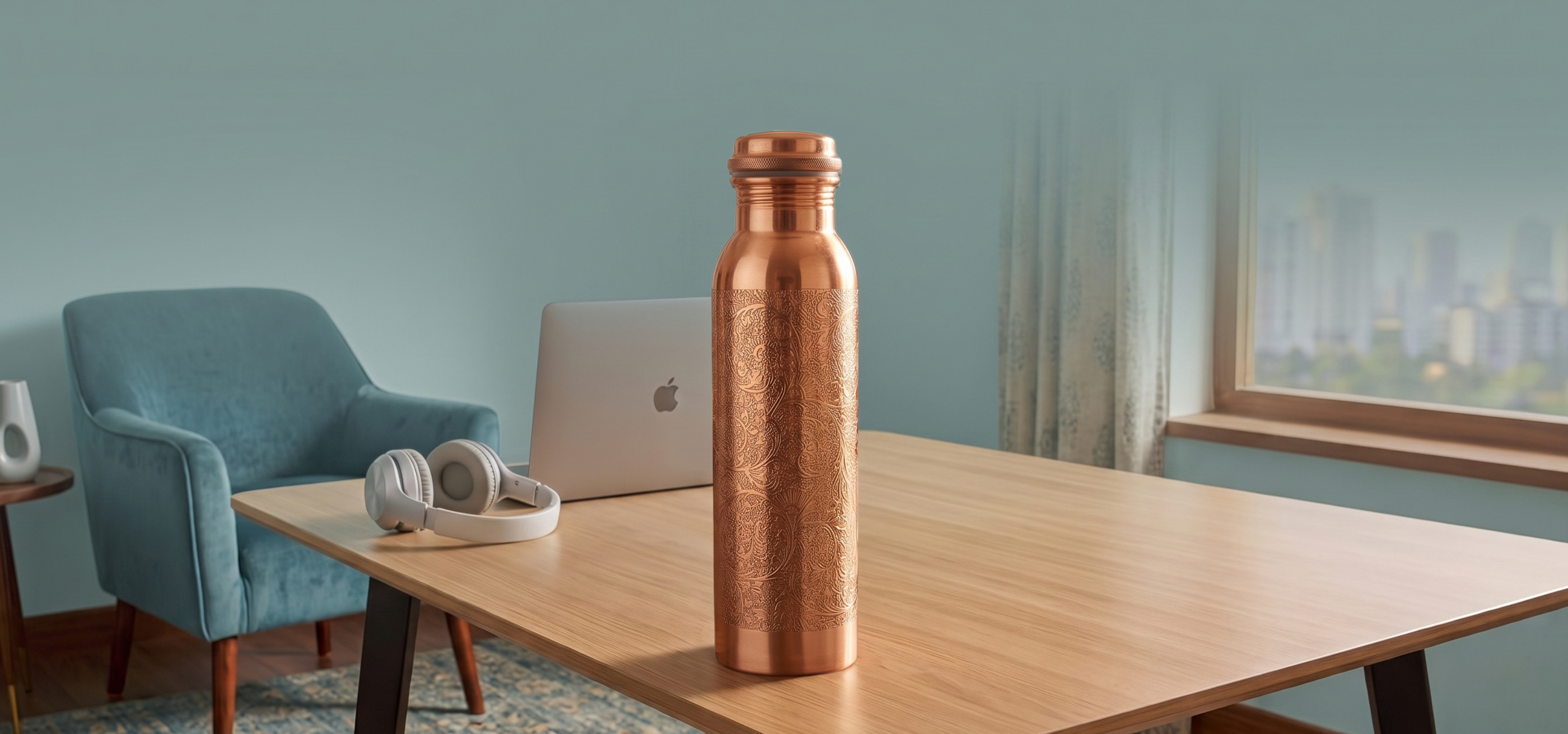 Medená fľaša na vodu vzor Gravírovanie, 950 ml, Nature's Own