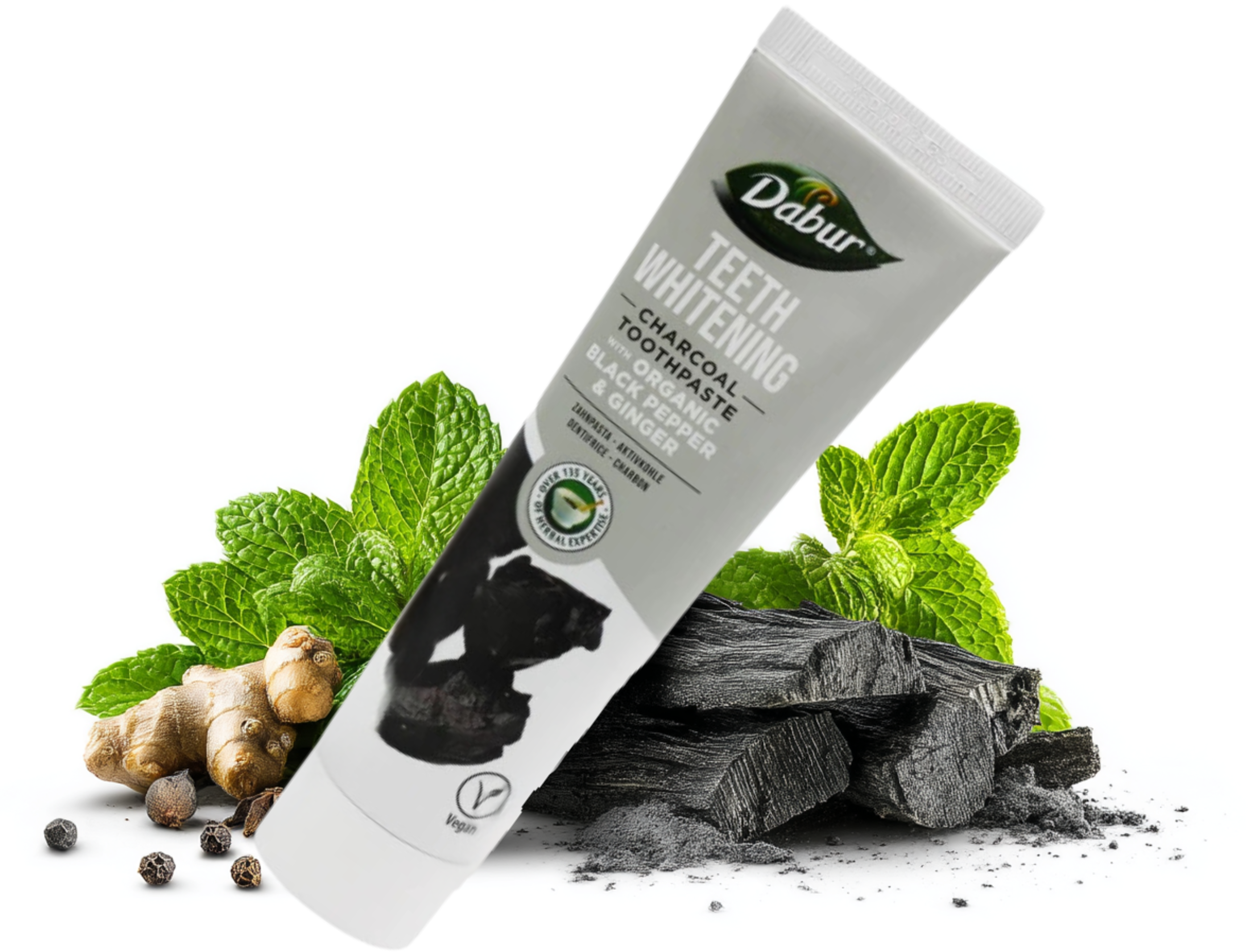 Zubní pasta bělicí s Aktivním uhlím, pepřem a zázvorem, 100 ml, Dabur