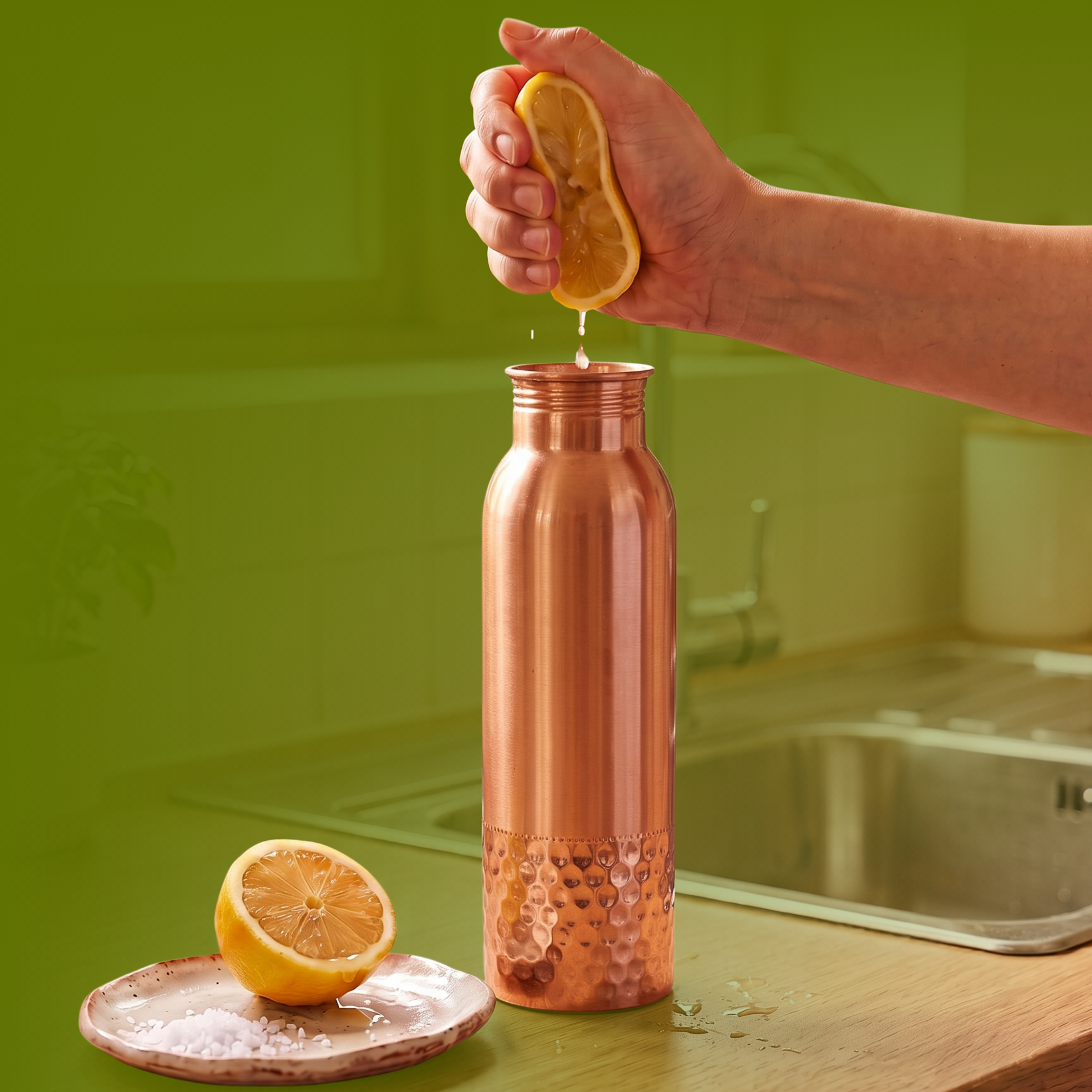 Medená fľaša na vodu vzor Tepaný spodok, 950 ml, Nature's Own