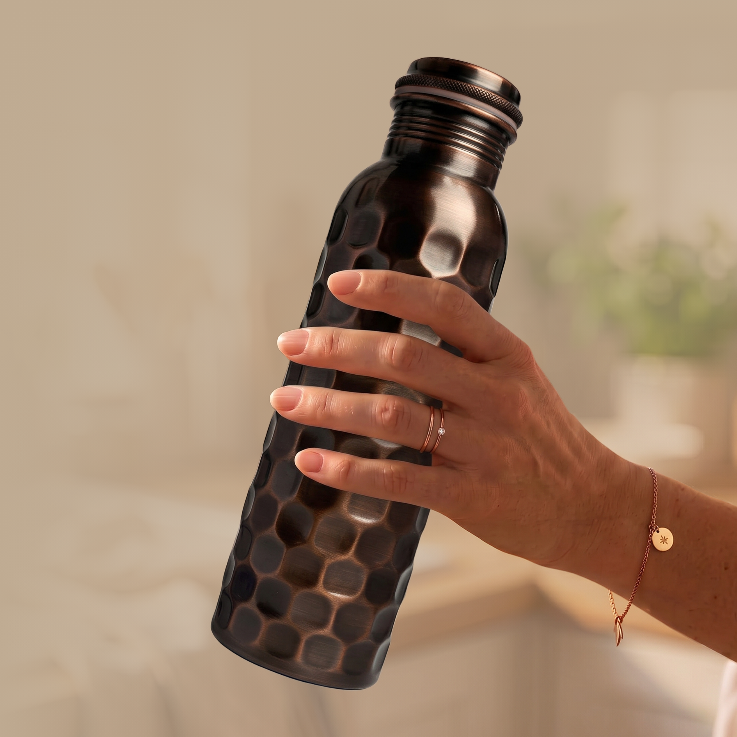 Medená fľaša na vodu vzor Starožitný Diamant, 950 ml, Nature's Own
