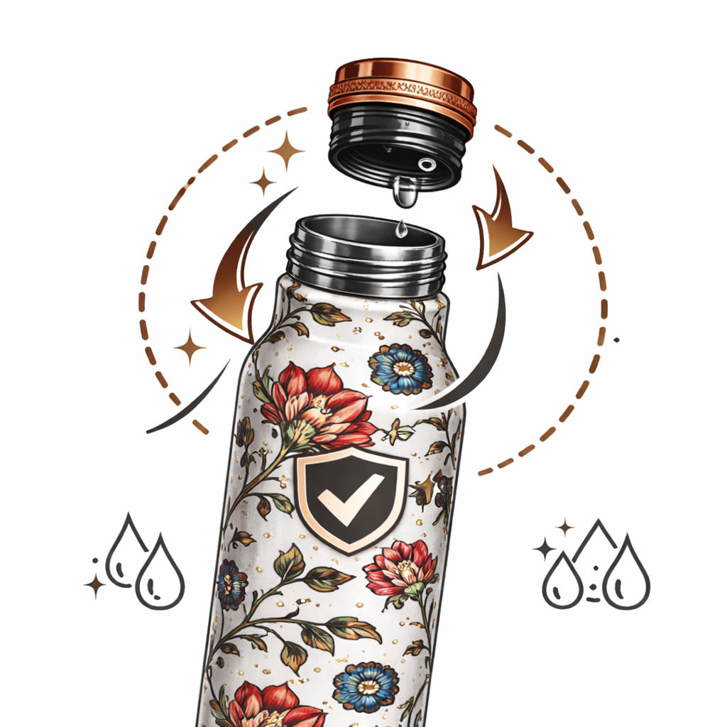 Měděná láhev na vodu vzor Květinový, 950 ml, Nature's Own