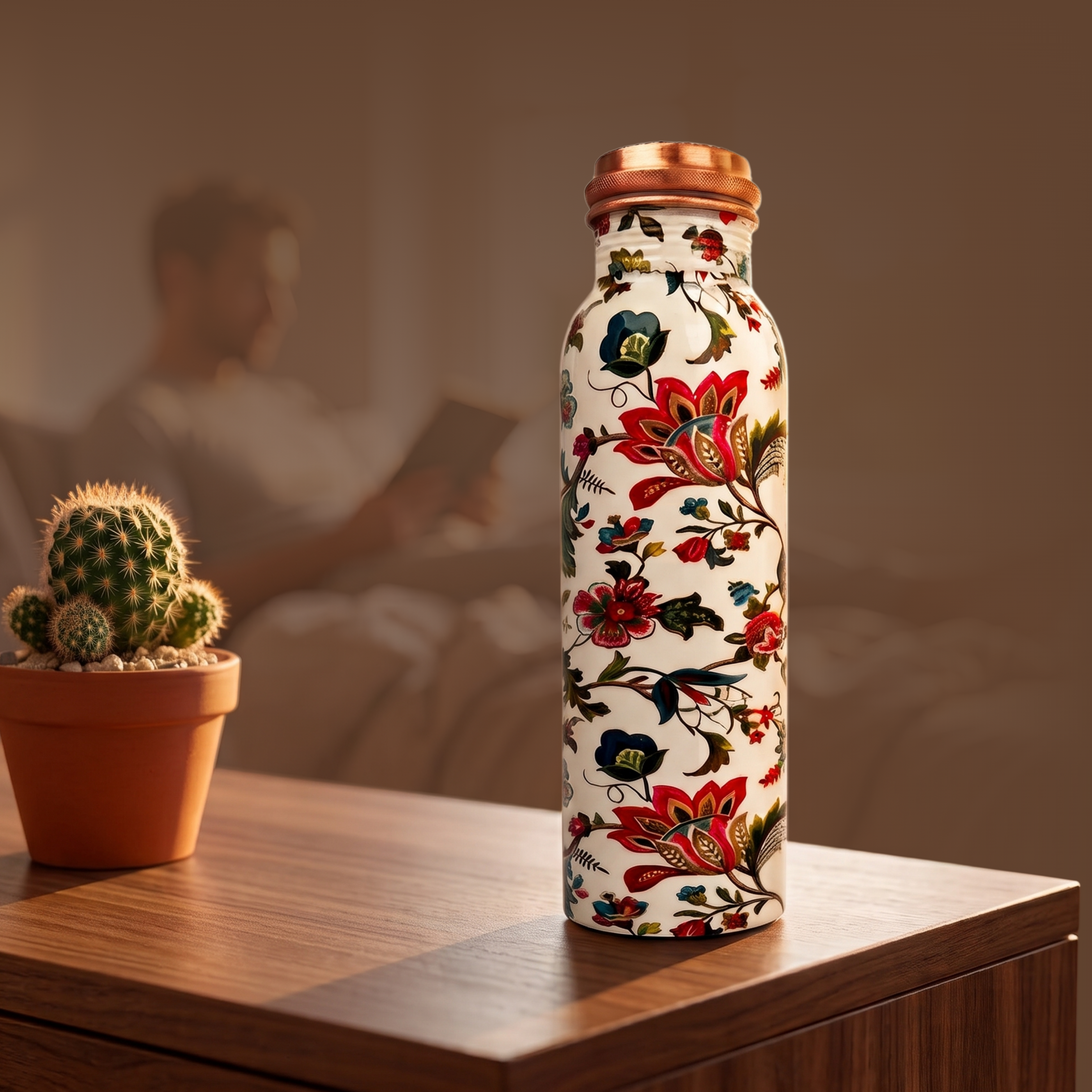 Medená fľaša na vodu vzor Kvetinový, 950 ml, Nature's Own