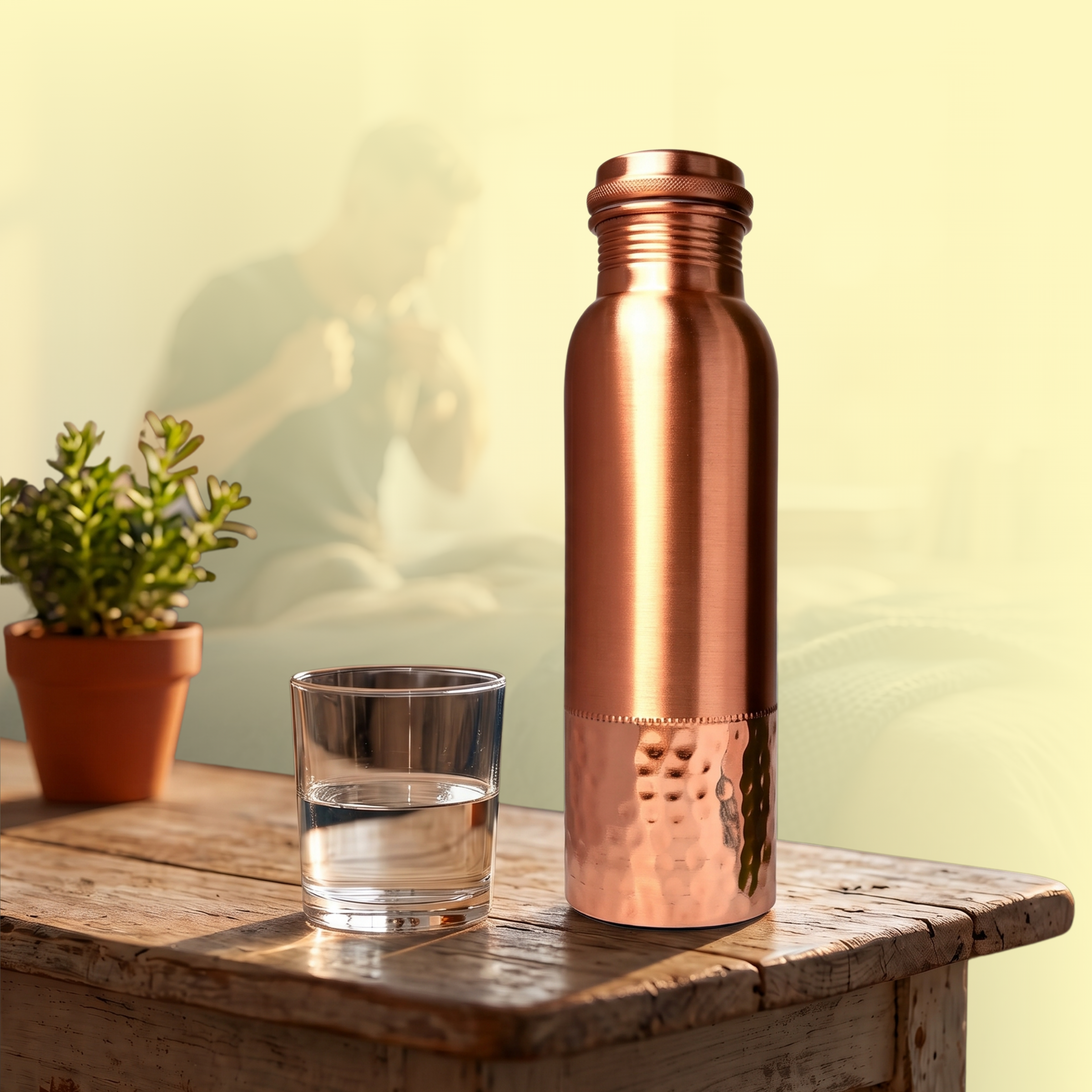 Medená fľaša na vodu vzor Tepaný spodok, 950 ml, Nature's Own