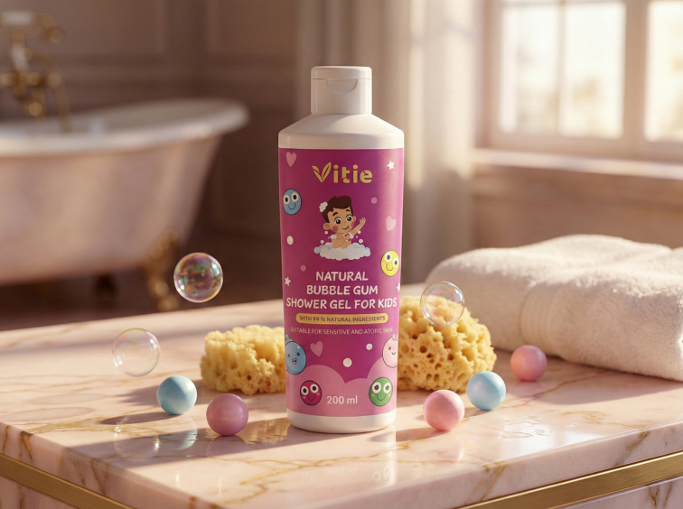 Přírodní dětský sprchový gel Bubble Gum, 200 ml, Vitie