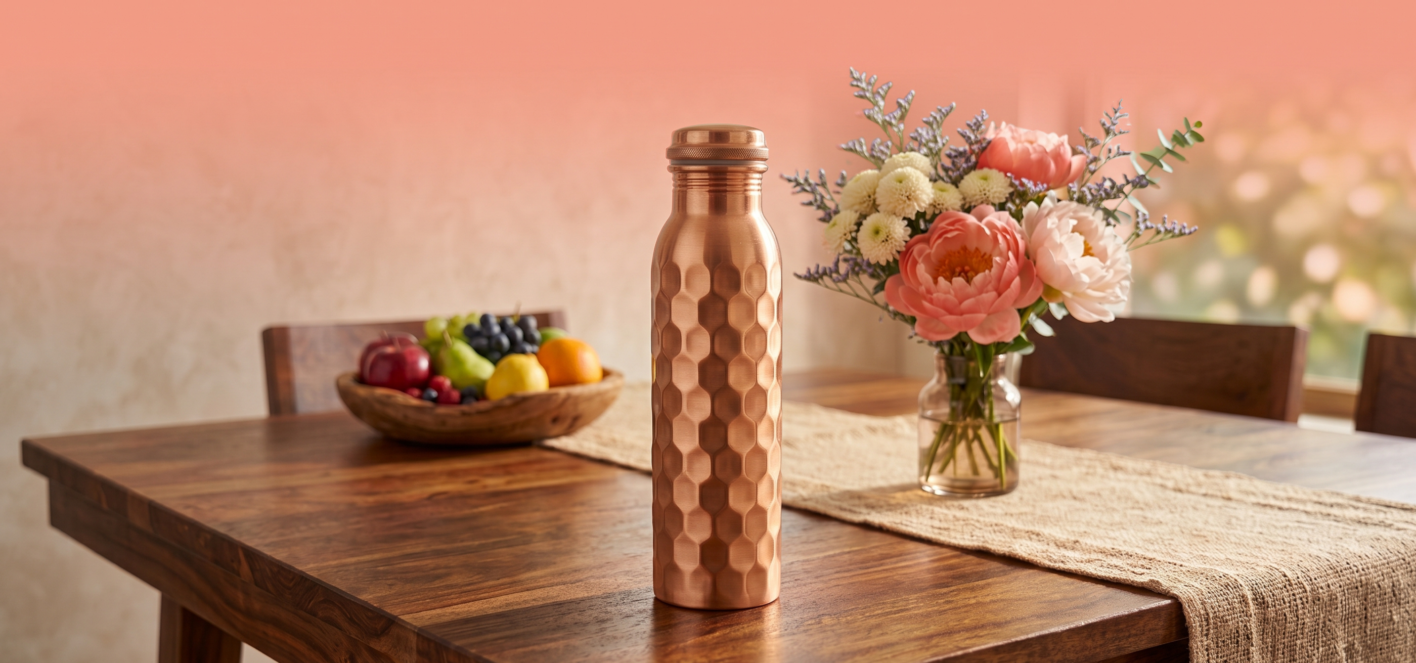 Medená fľaša na vodu vzor Diamant, 950 ml, Nature's Own