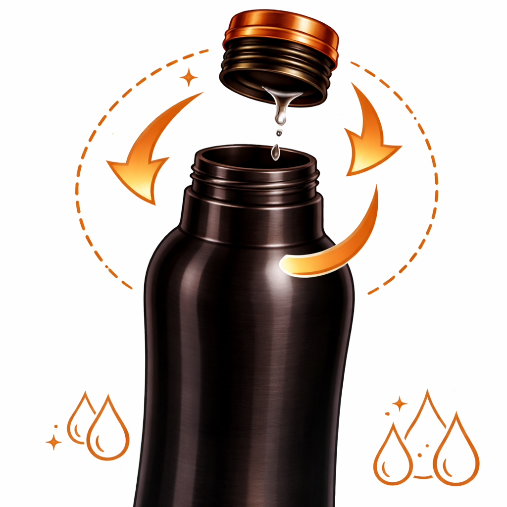 Měděná láhev na vodu zaoblená Černá, 950 ml, Nature's Own