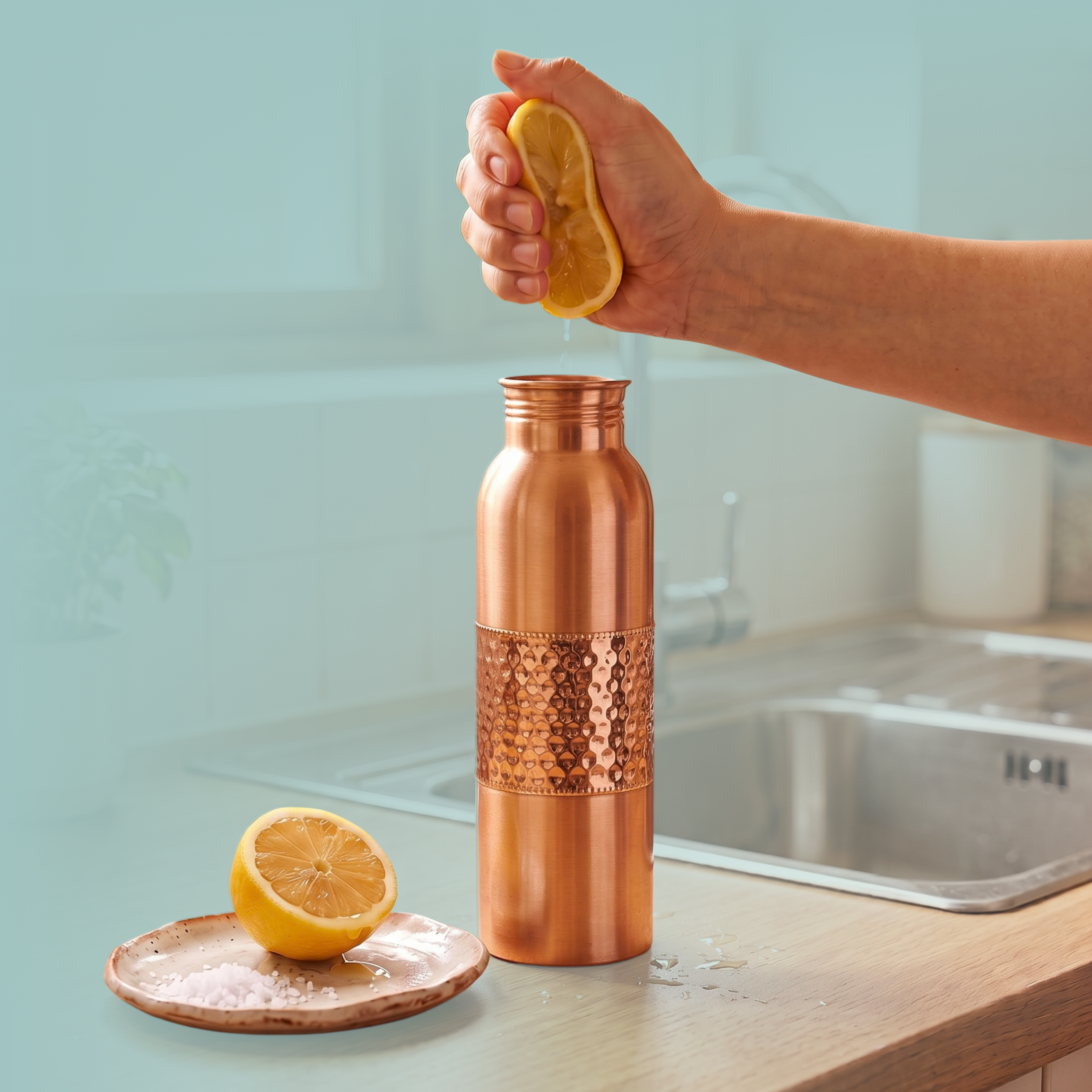 Medená fľaša na vodu vzor Tepaný stred, 950 ml, Nature's Own