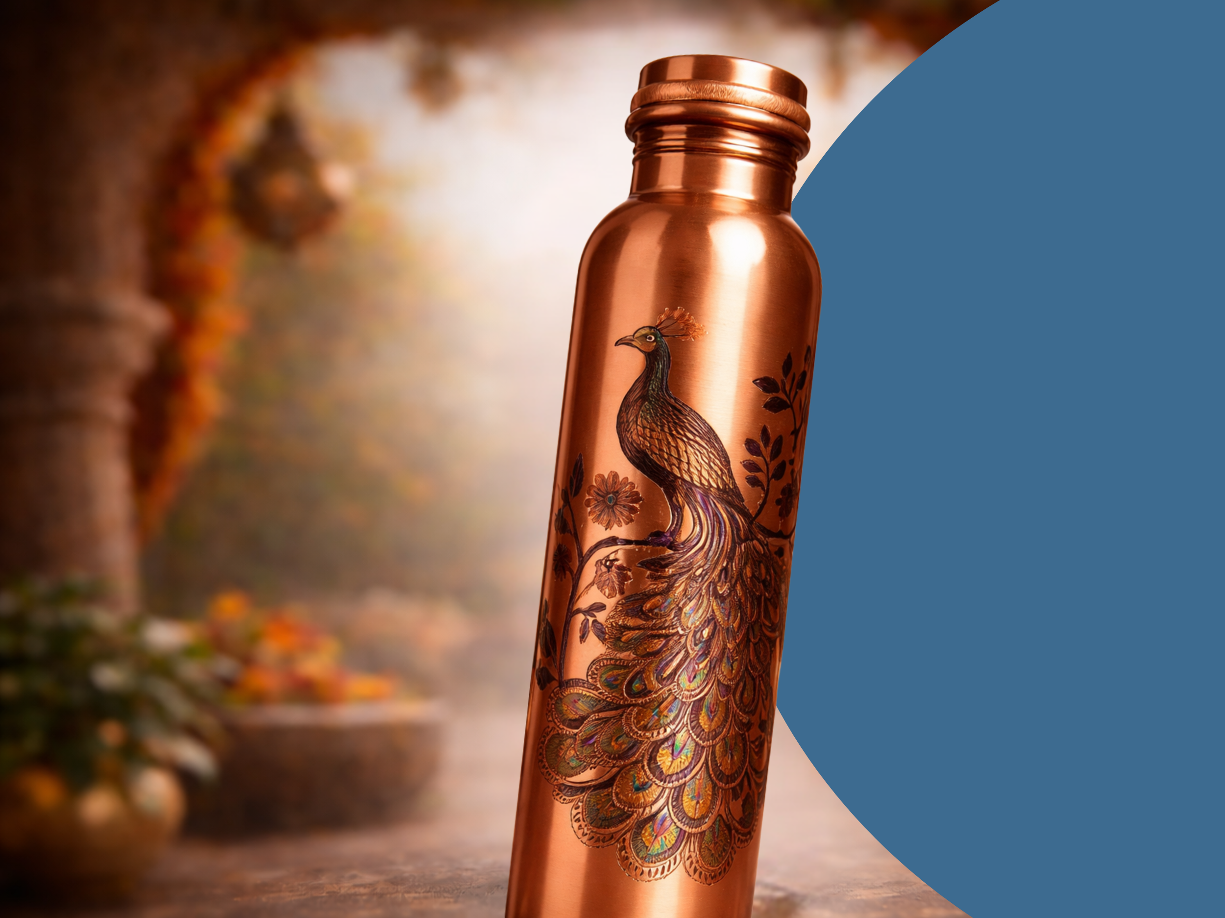 Měděná láhev na vodu vzor Páv, 950 ml, Nature's Own