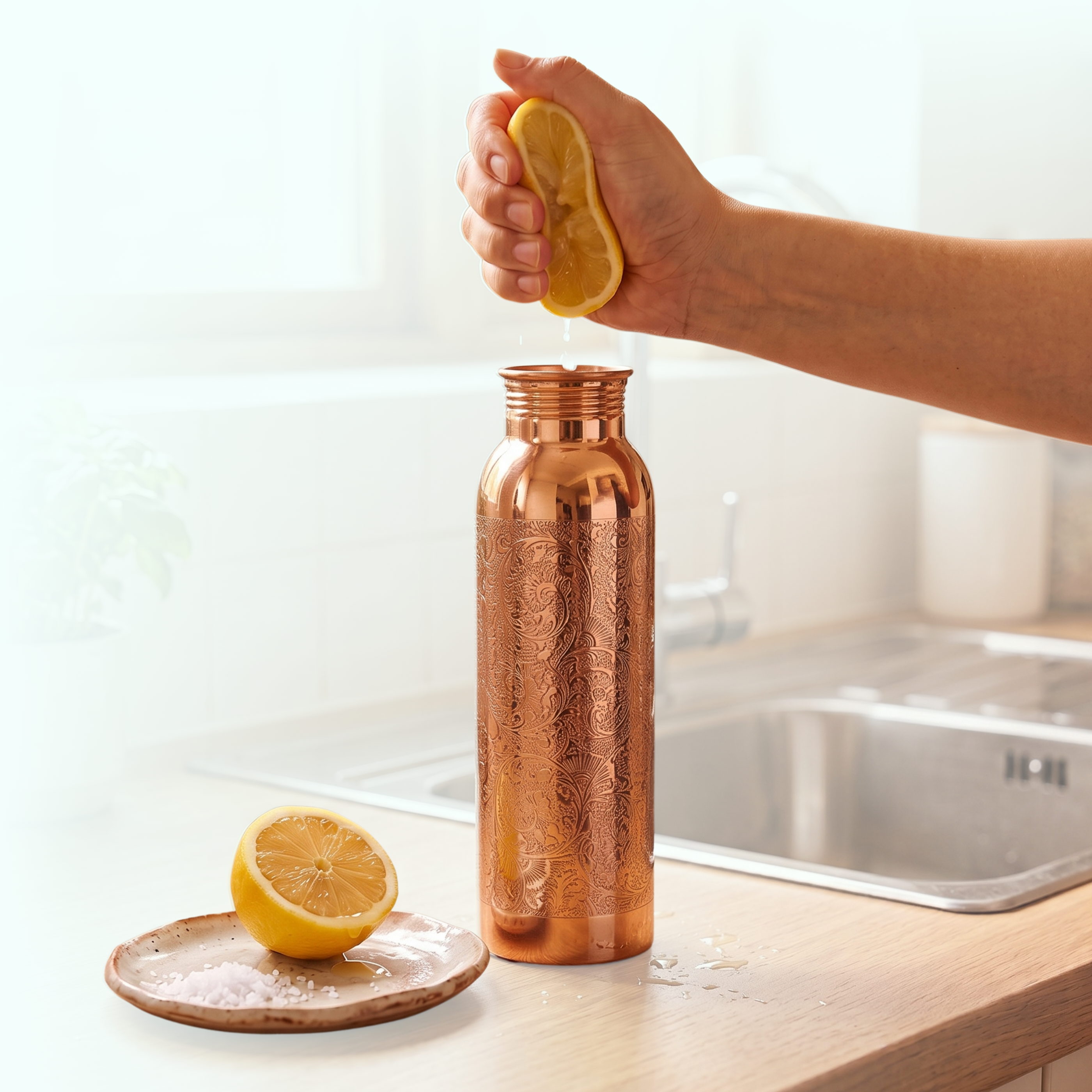 Medená fľaša na vodu vzor Gravírovanie, 950 ml, Nature's Own