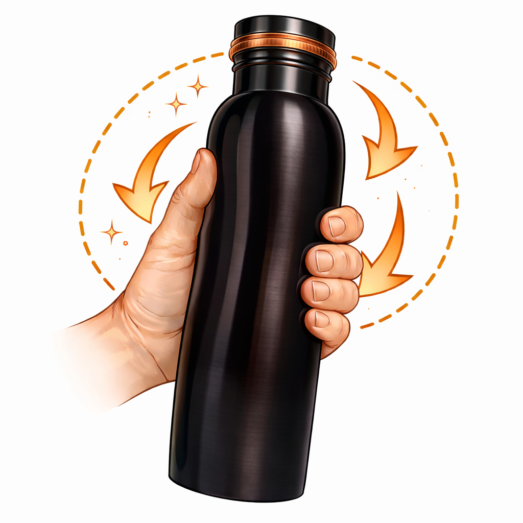 Měděná láhev na vodu zaoblená Černá, 950 ml, Nature's Own