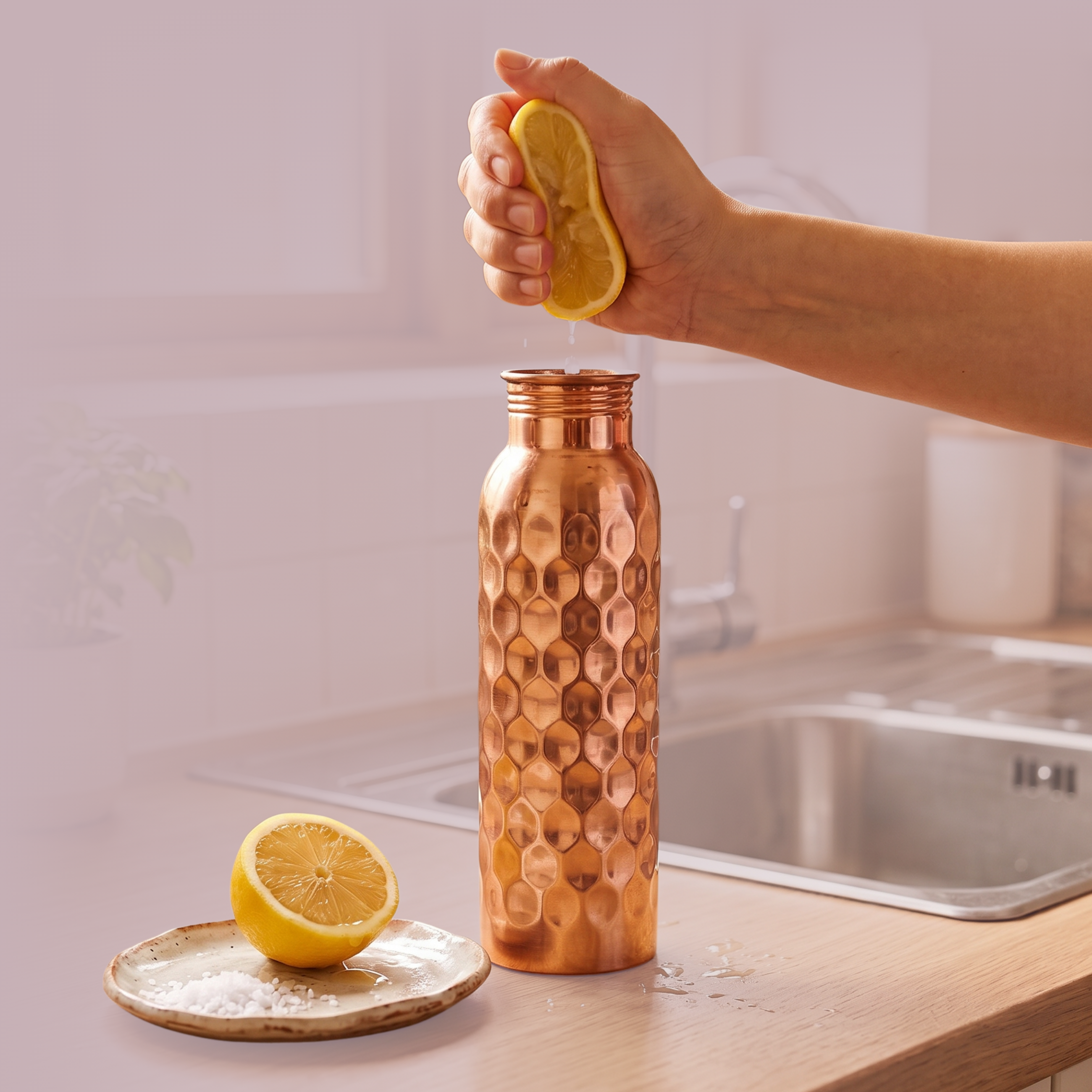 Medená fľaša na vodu vzor Diamant, 950 ml, Nature's Own