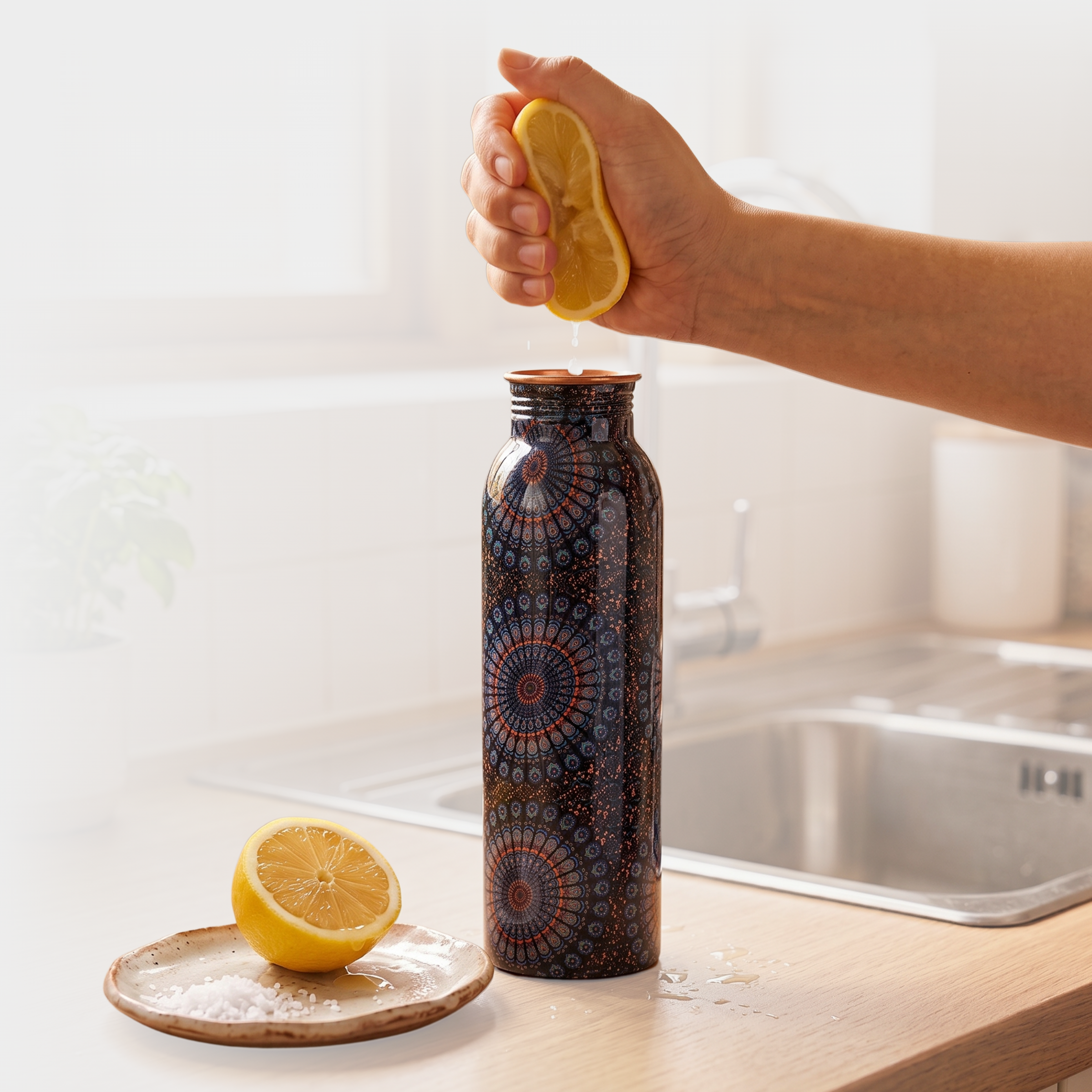 Medená fľaša na vodu vzor Mandala, 950 ml, Nature's Own