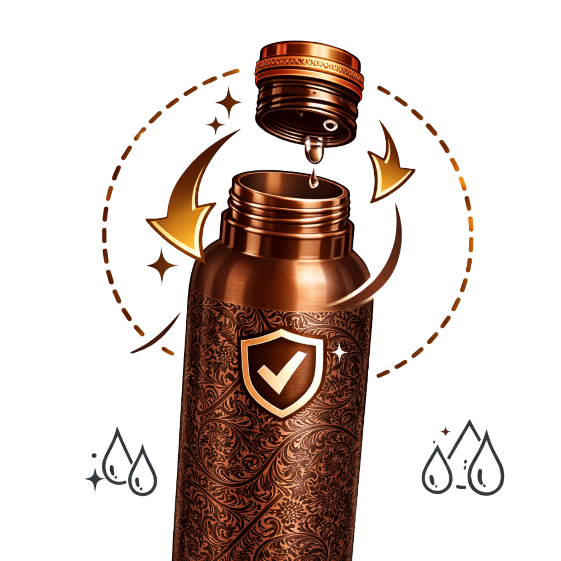 Měděná láhev na vodu vzor Starožitné gravírování, 950 ml, Nature's Own