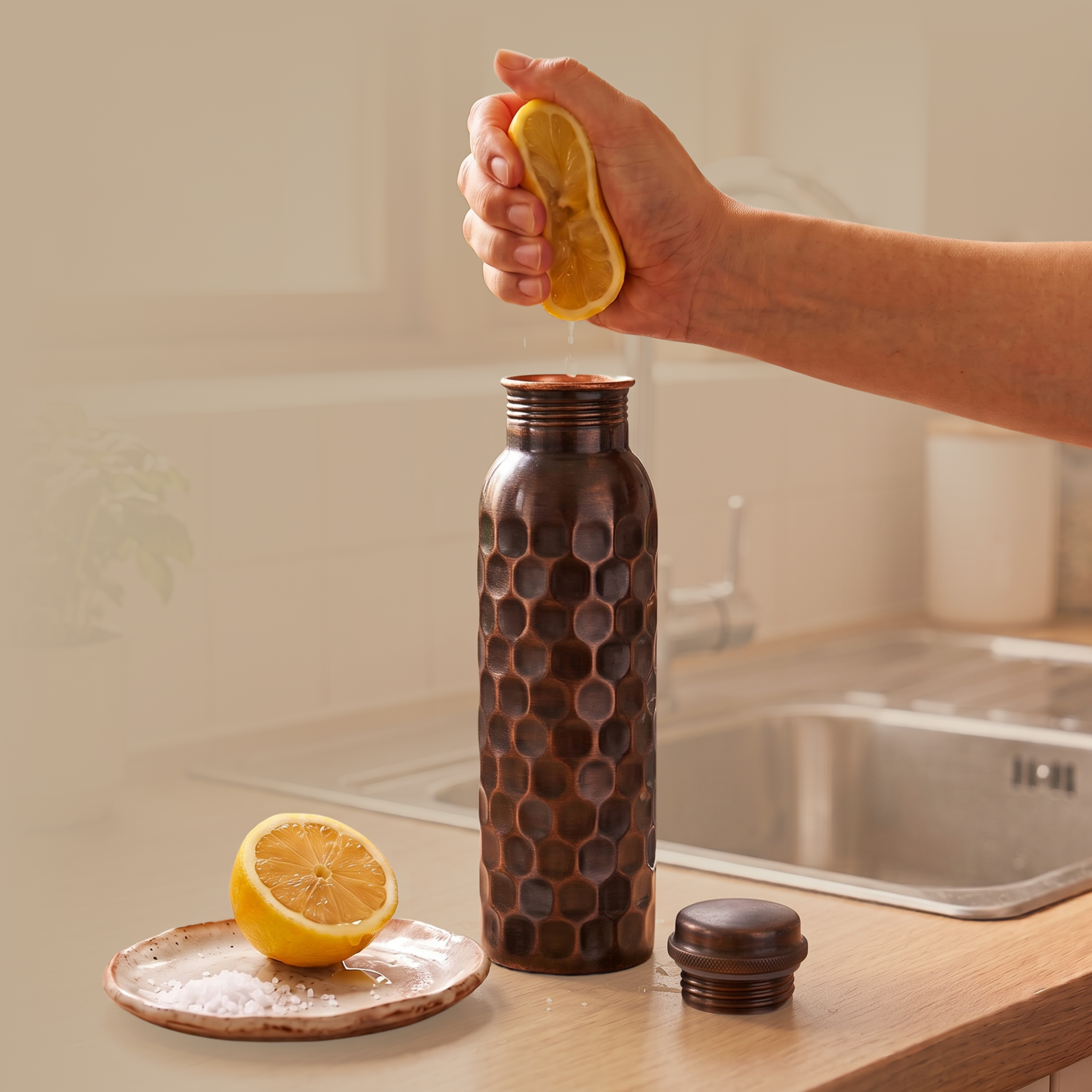 Medená fľaša na vodu vzor Starožitný Diamant, 950 ml, Nature's Own