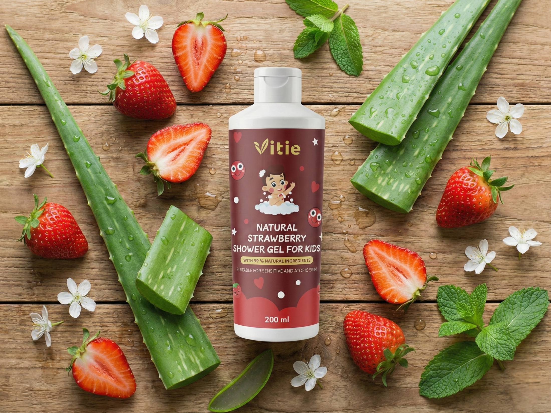 Přírodní dětský sprchový gel Jahoda, 200 ml, Vitie