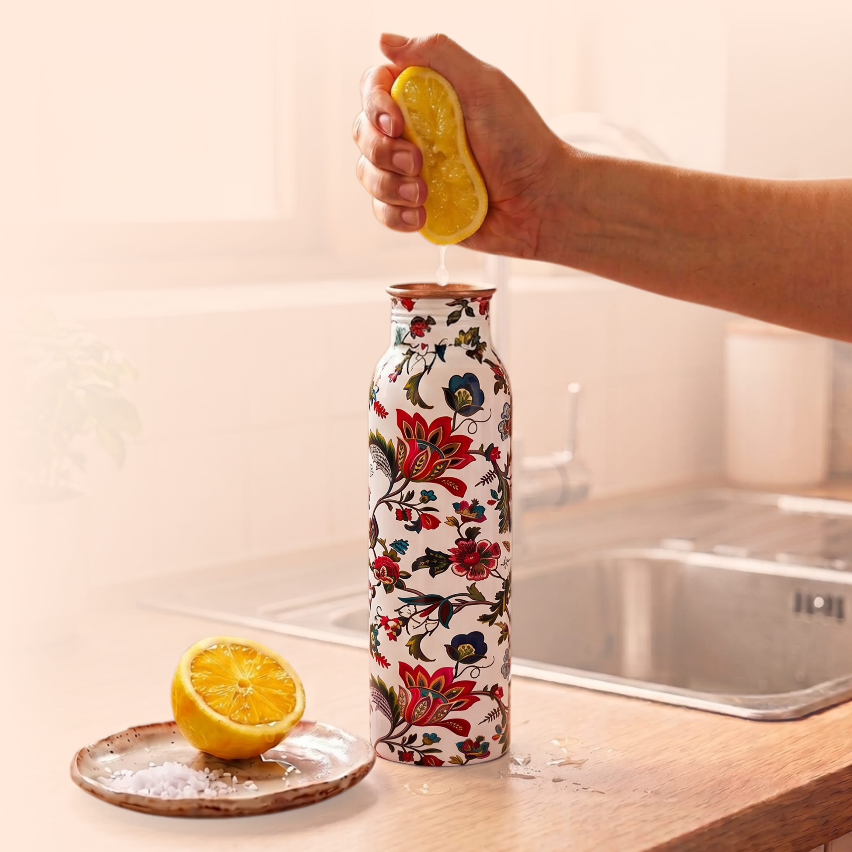 Medená fľaša na vodu vzor Kvetinový, 950 ml, Nature's Own